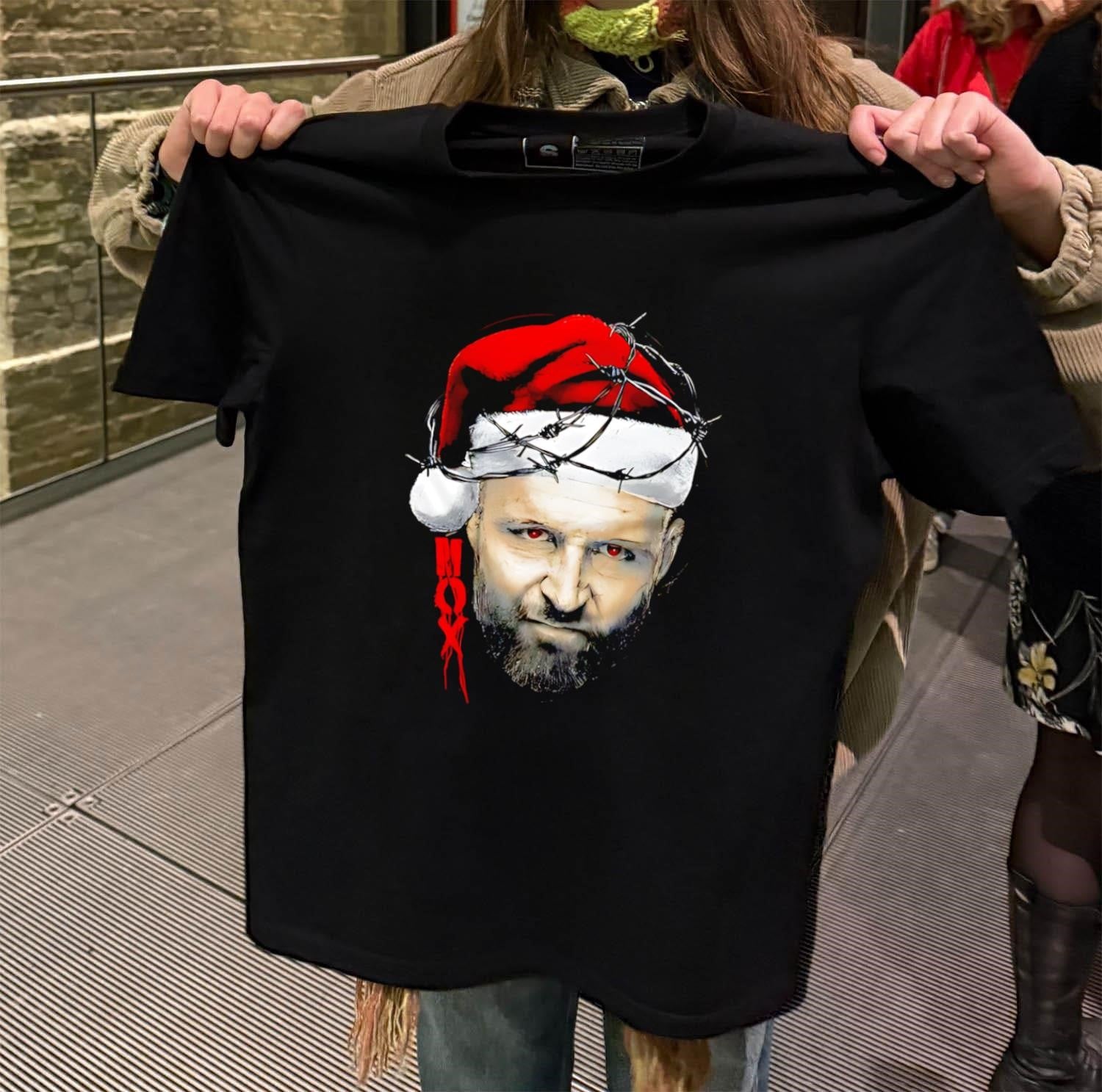 Mox Barbed Wire Santa Hat Jon Moxley Portrait - Adult & Kids T-Shirts, Sweatshirts & Hoodies apparel design preview 2