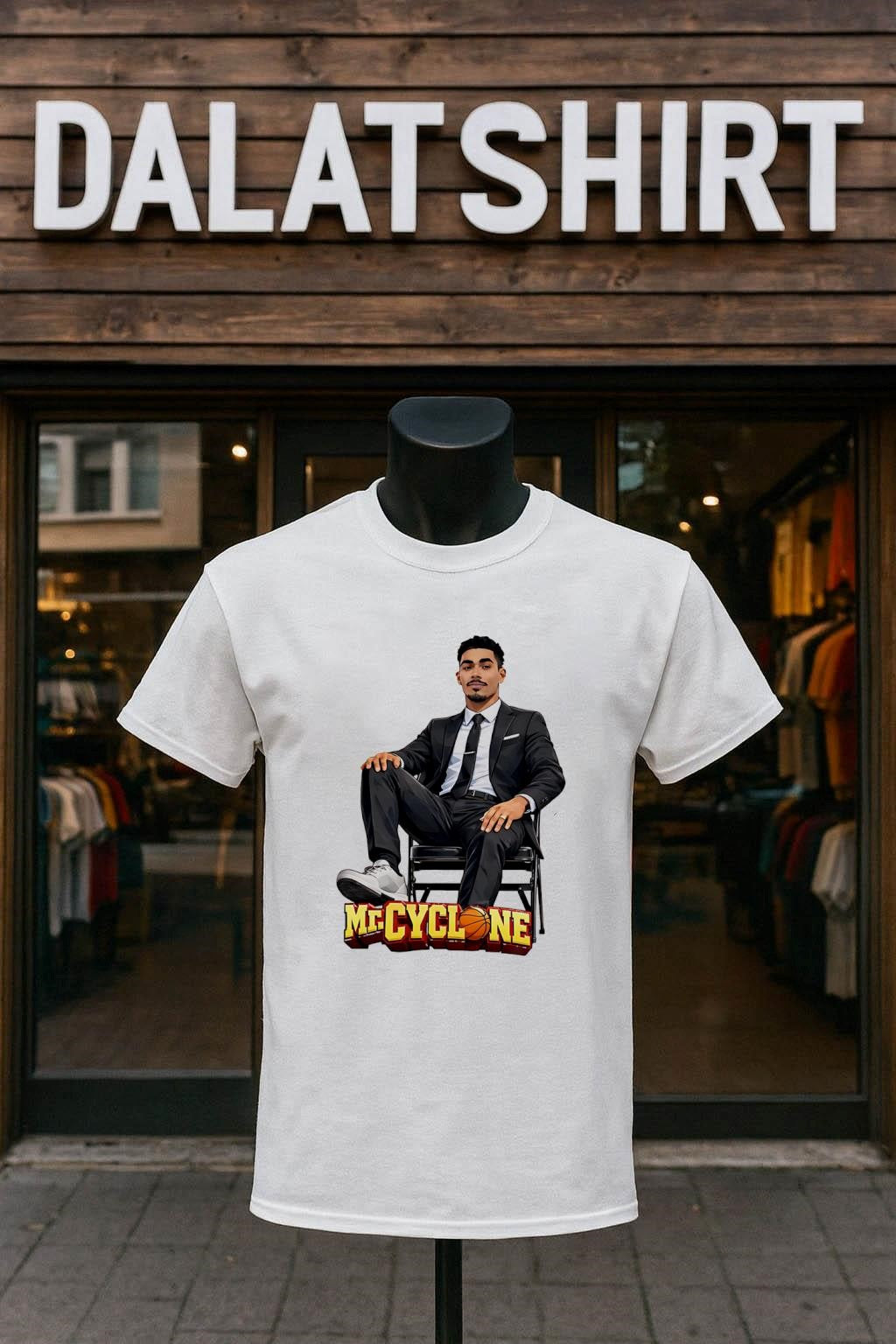 Mr Cyclone basketball player in suit sitting on chair - Adult & Kids T-Shirts, Sweatshirts & Hoodies apparel design preview 1