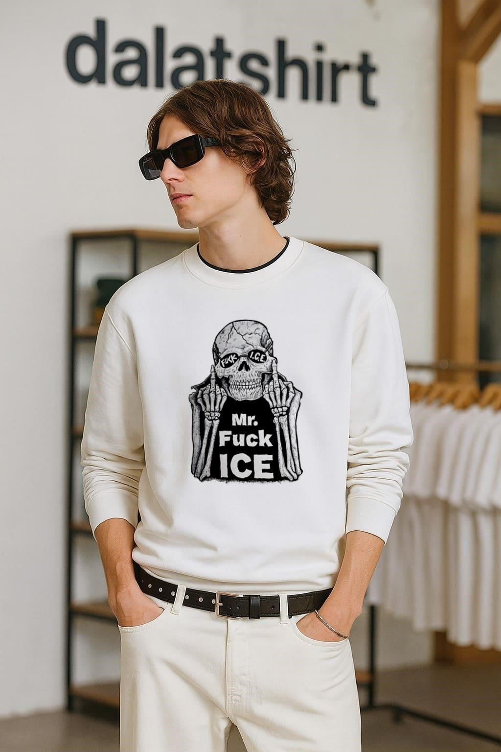 Mr Fuck ICE Skeleton Skull Middle Fingers Political - Adult & Kids T-Shirts, Sweatshirts & Hoodies apparel design preview 2
