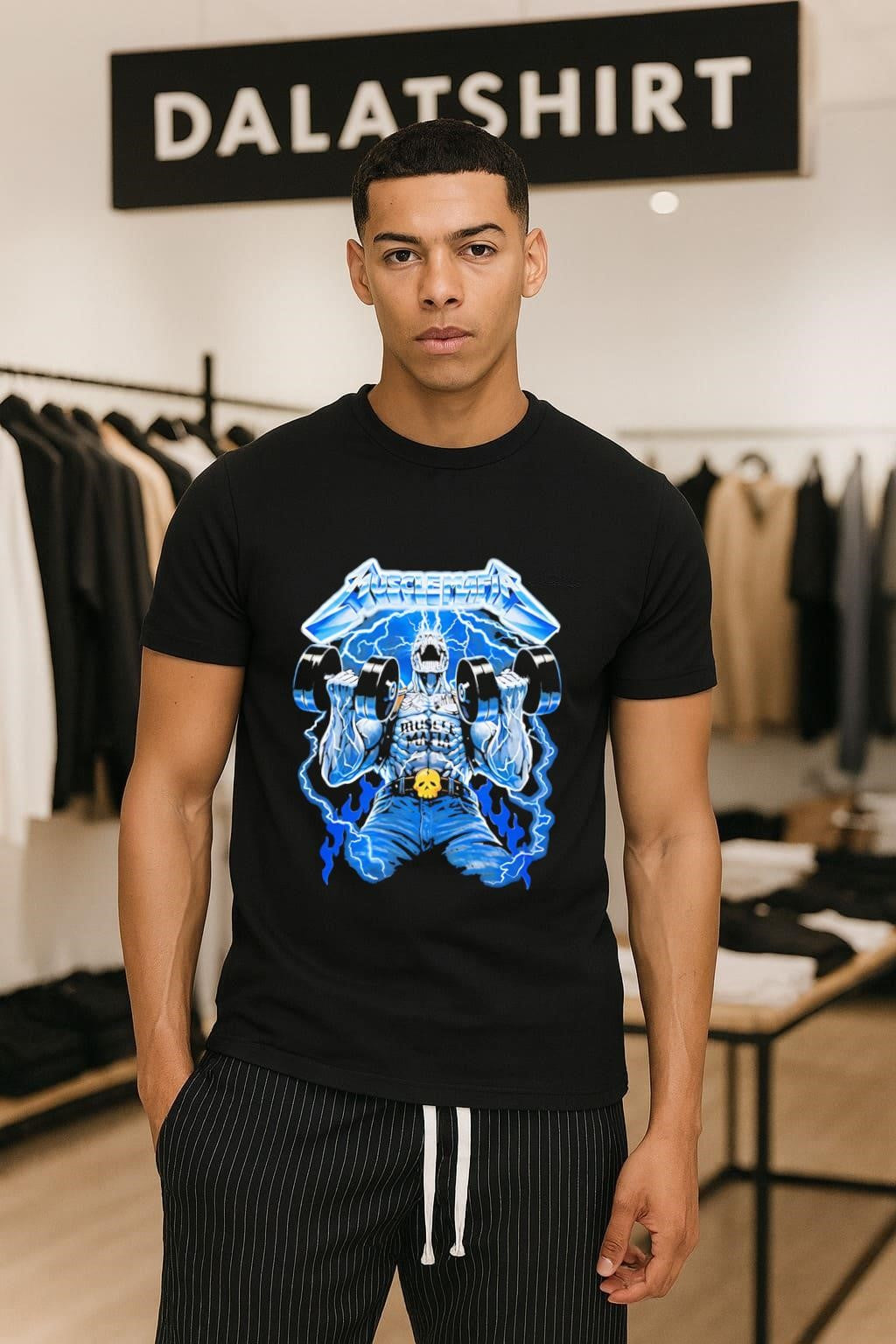 Muscle Mafia Skeleton Lifting Dumbbells Lightning - Adult & Kids T-Shirts, Sweatshirts & Hoodies apparel design preview 1
