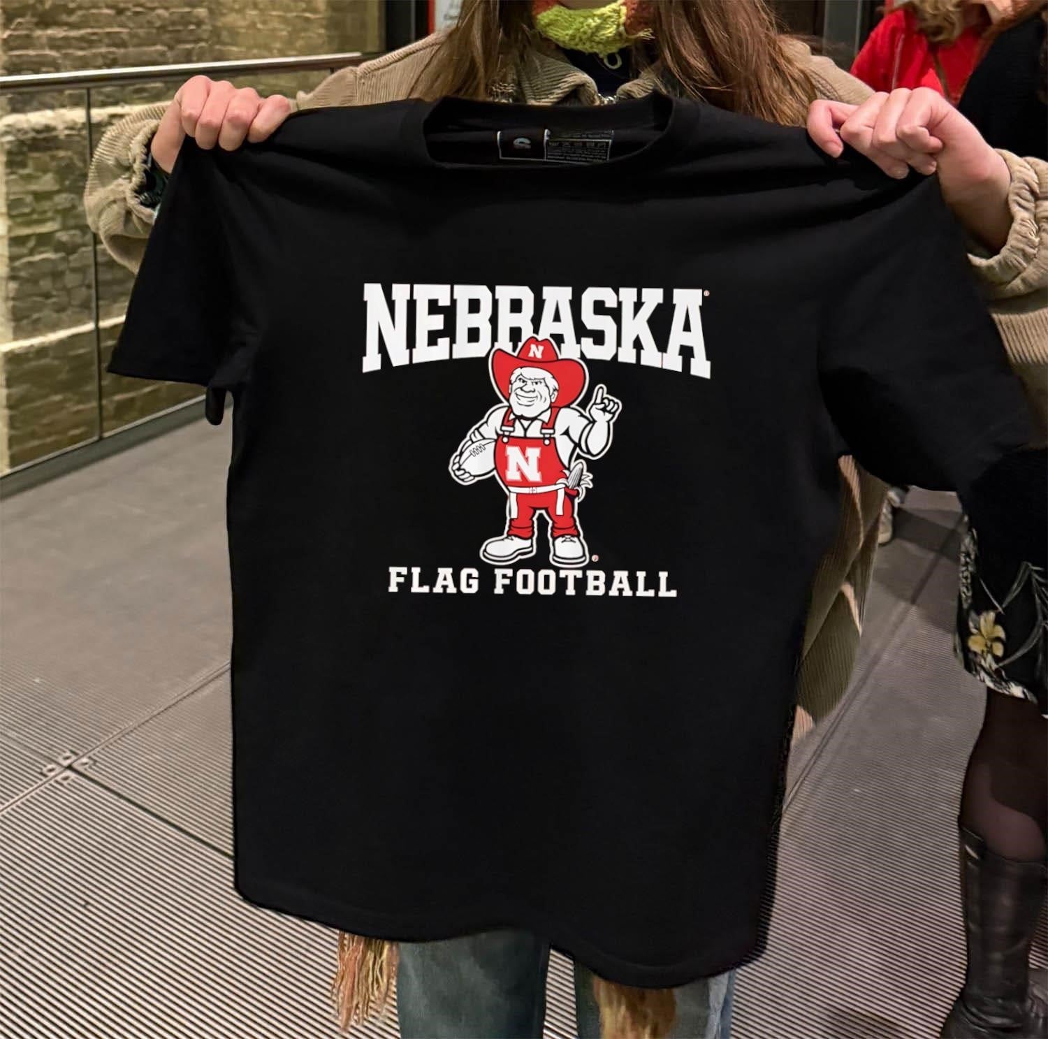 Nebraska Herbie Husker Mascot Flag Football Graphic - Adult & Kids T-Shirts, Sweatshirts & Hoodies apparel design preview 2
