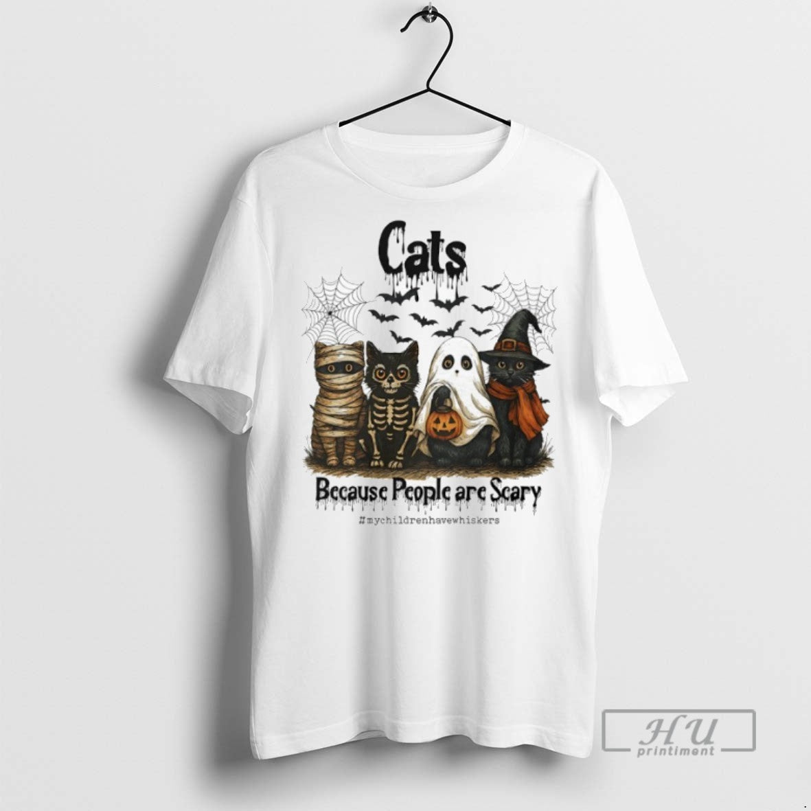 New Cats Because People Are Scary Halloween - Adult & Kids T-Shirts, Sweatshirts & Hoodies apparel design preview 1