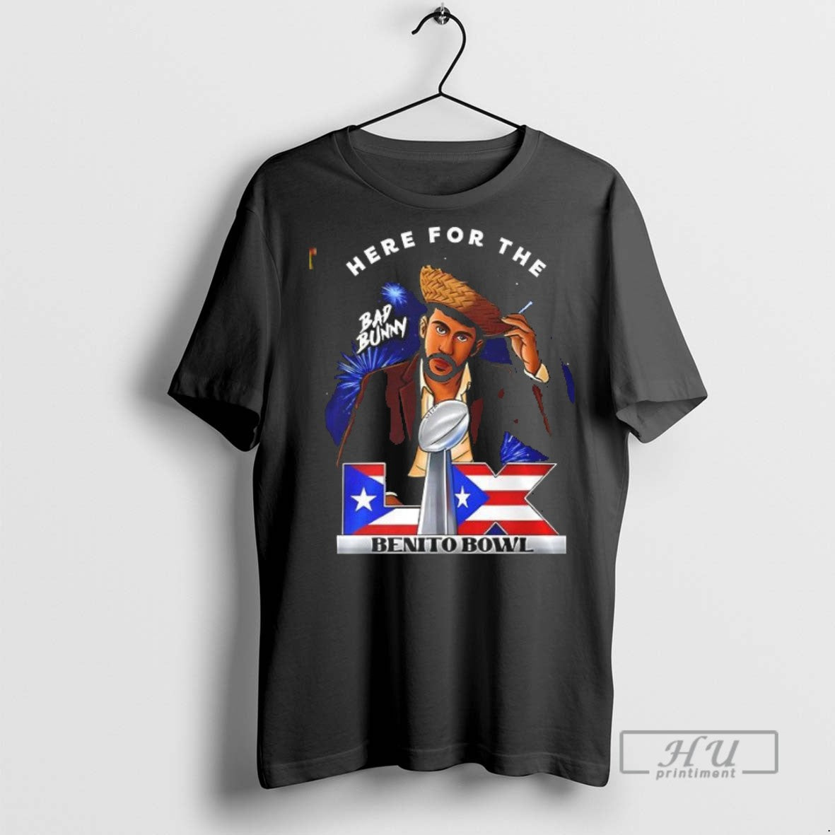 New Here For The Bad Bunny Benito Bowl Lix - Adult & Kids T-Shirts, Sweatshirts & Hoodies apparel design preview 1