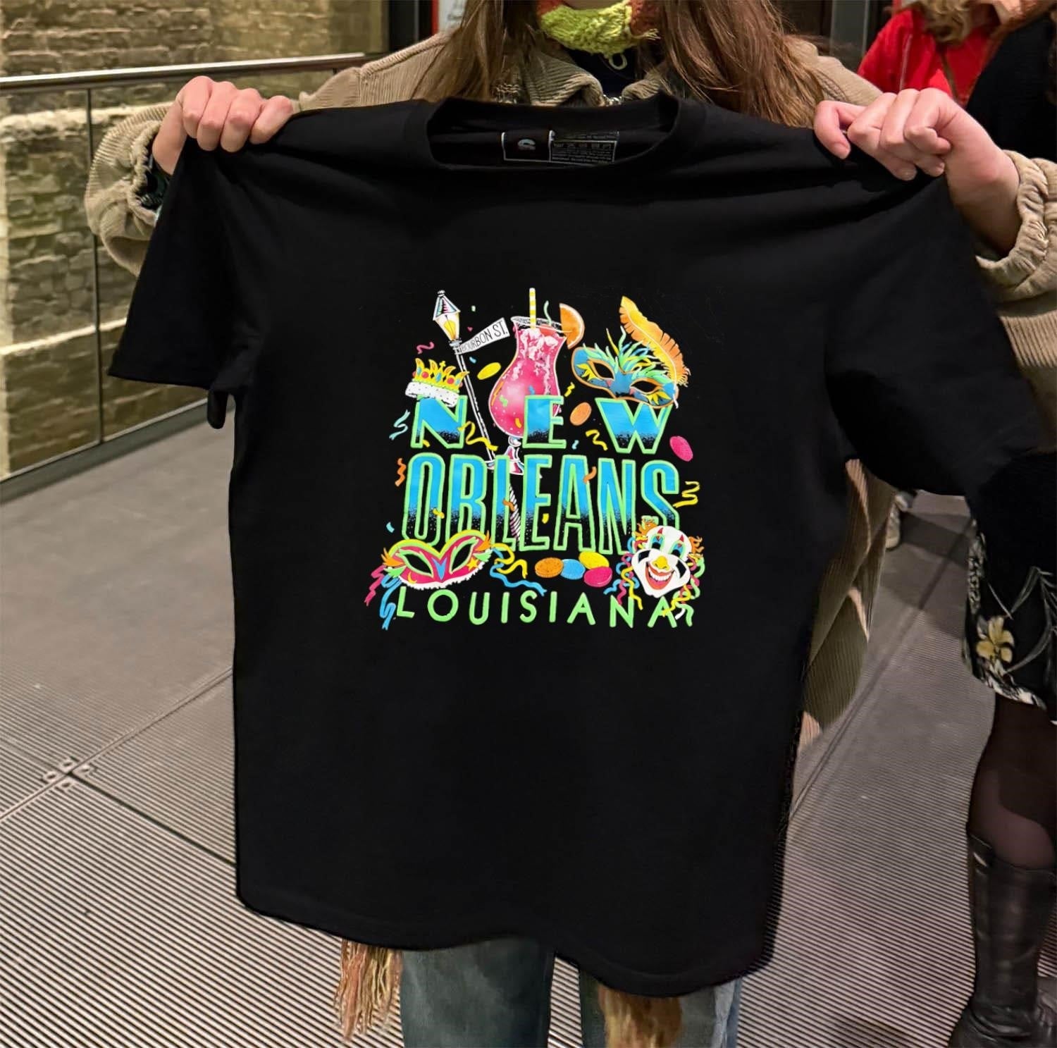 New Orleans Louisiana Bourbon St masks and drink - Adult & Kids T-Shirts, Sweatshirts & Hoodies apparel design preview 2