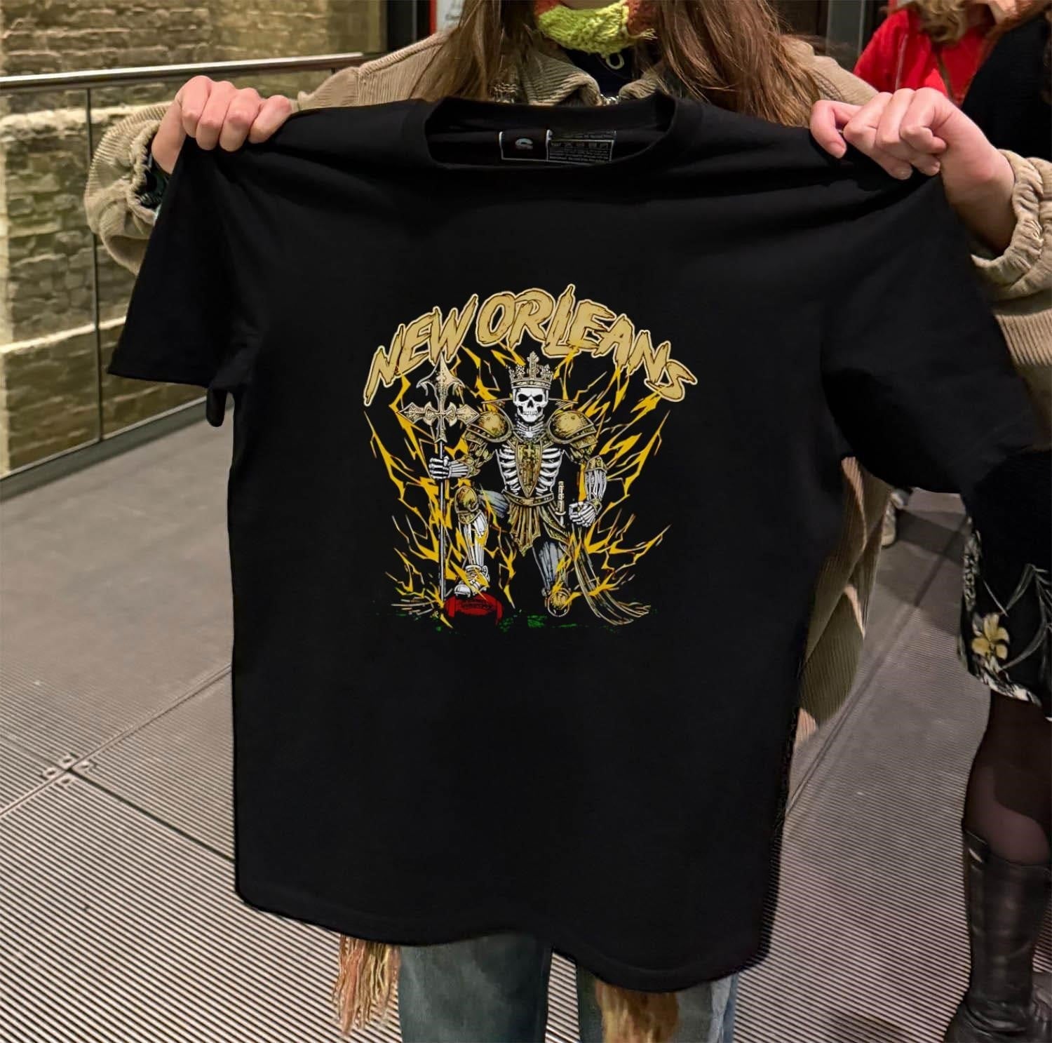 New Orleans Skeleton King Knight Football Lightning - Adult & Kids T-Shirts, Sweatshirts & Hoodies apparel design preview 2