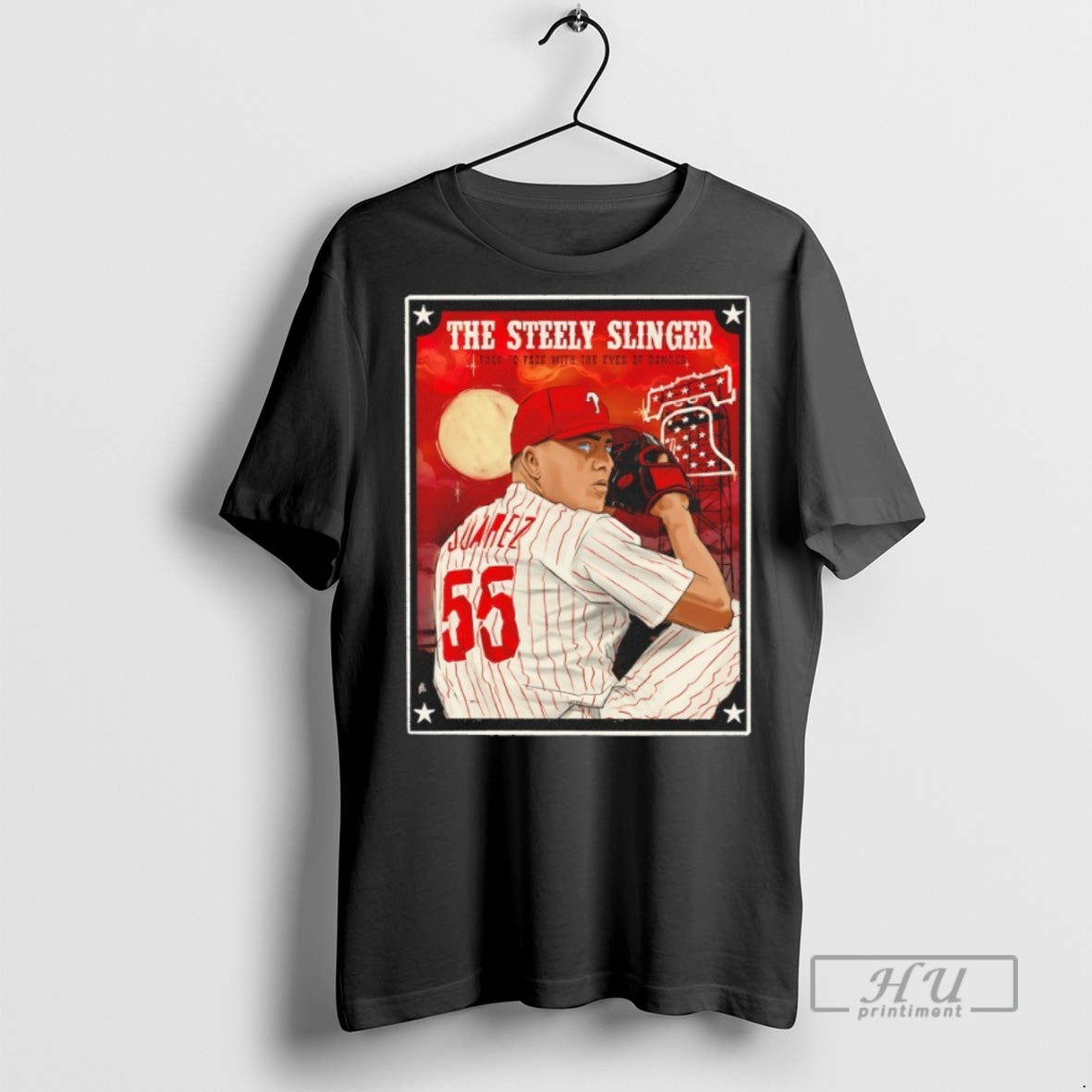 New Phillies Ranger Suarez The Steely Slinger Face To - Adult & Kids T-Shirts, Sweatshirts & Hoodies apparel design preview 1