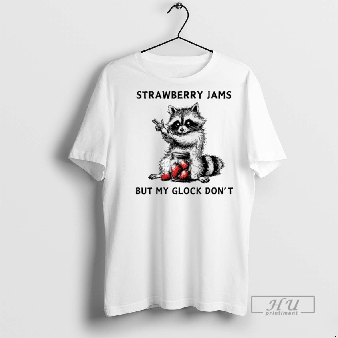 New Racccoon Strawberry Jams But My Gloock Dont - Adult & Kids T-Shirts, Sweatshirts & Hoodies apparel design preview 1