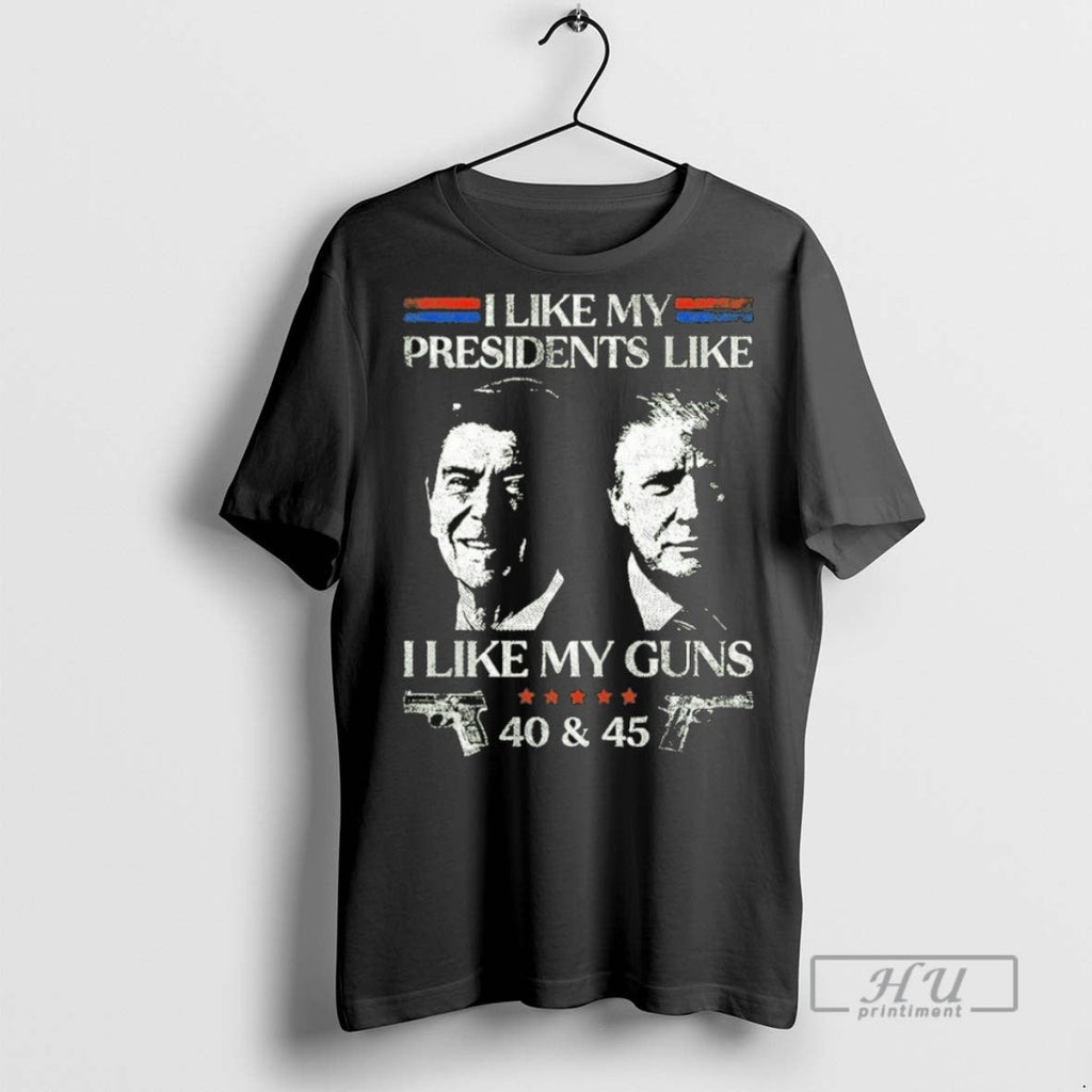 New Ronald Reagan And Trump I Like My Presidents Guns - Adult & Kids T-Shirts, Sweatshirts & Hoodies apparel design preview 1