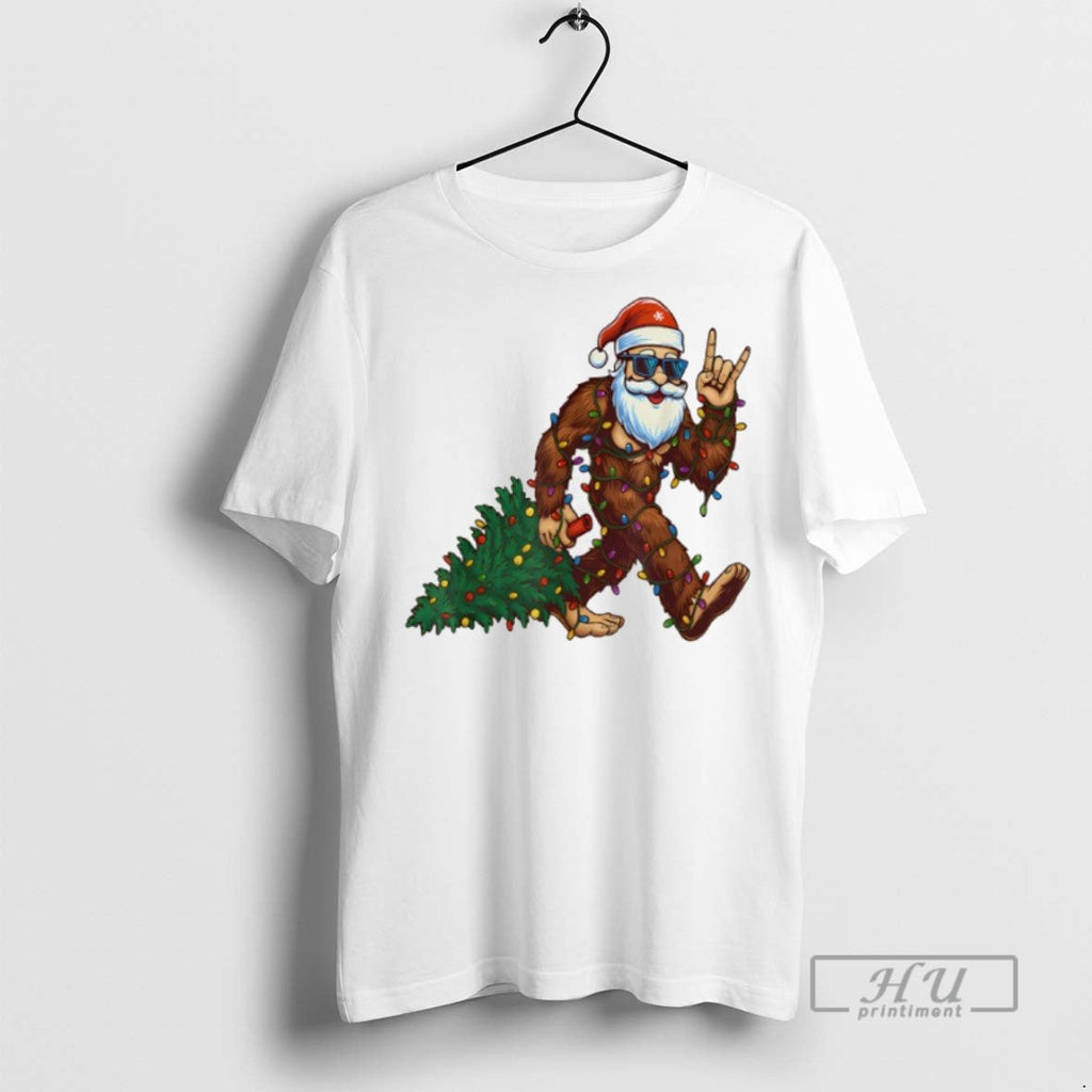 New Santa Bigfoot Christmas Tree Xmas - Adult & Kids T-Shirts, Sweatshirts & Hoodies apparel design preview 1