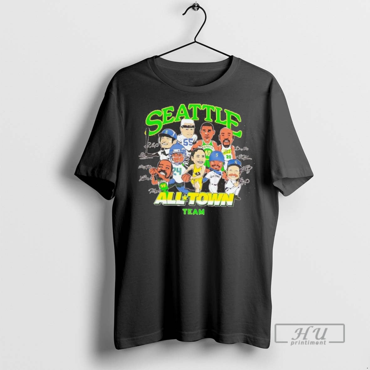New Seattle All Town Team Sports Players Caricature - Adult & Kids T-Shirts, Sweatshirts & Hoodies apparel design preview 1