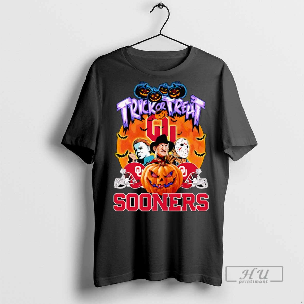 New Trick Or Treat Oklahoma Sooners Horror Character - Adult & Kids T-Shirts, Sweatshirts & Hoodies apparel design preview 1