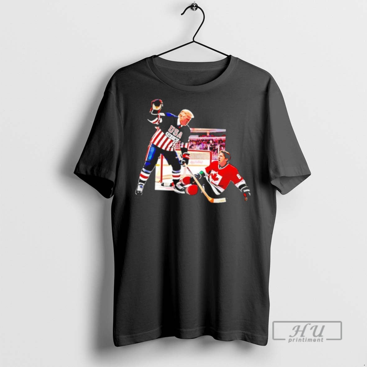 New Trump Defeating Justin Trudeau Hockey - Adult & Kids T-Shirts, Sweatshirts & Hoodies apparel design preview 1