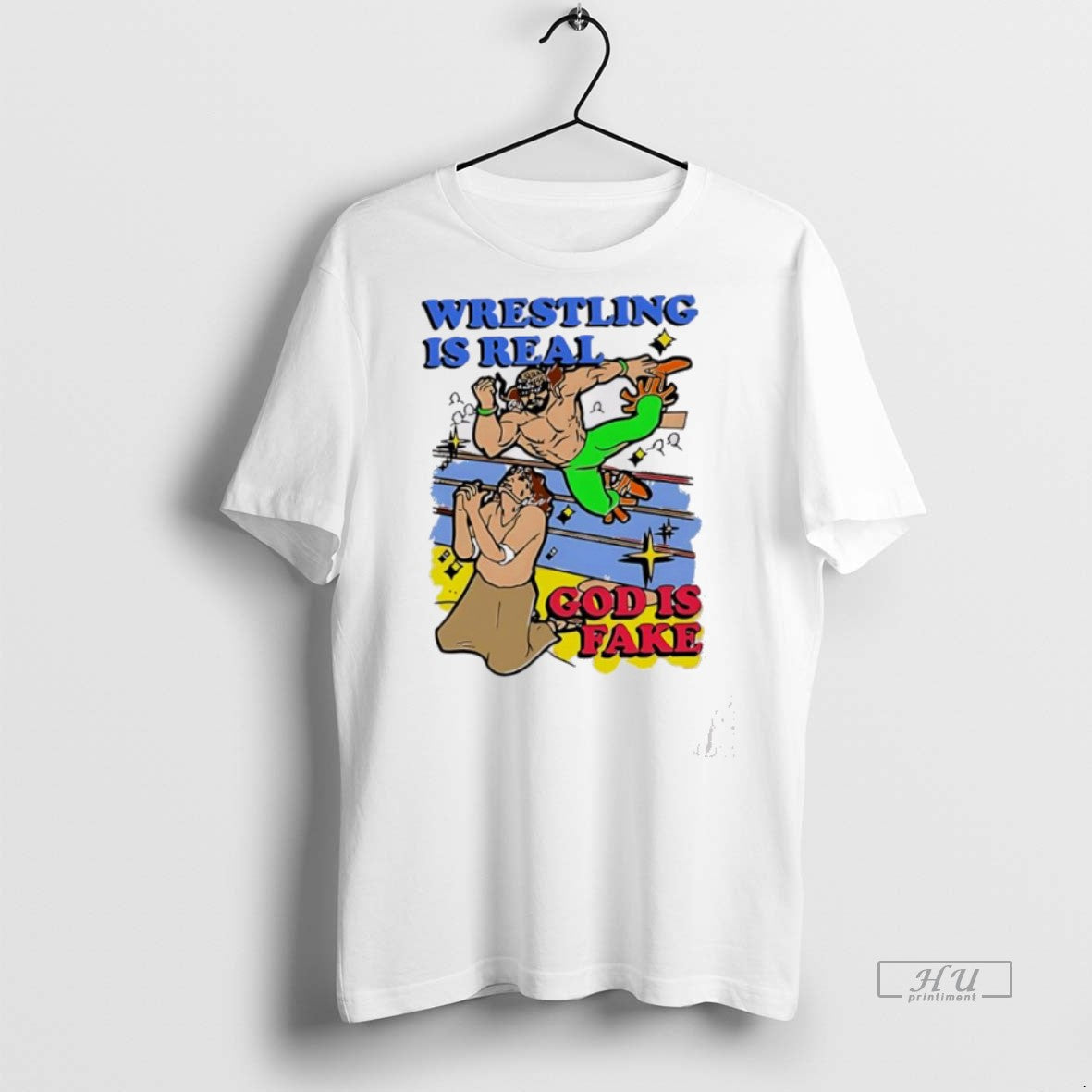 New Wrestling Is Real God Fake Caricature Cartoon - Adult & Kids T-Shirts, Sweatshirts & Hoodies apparel design preview 1