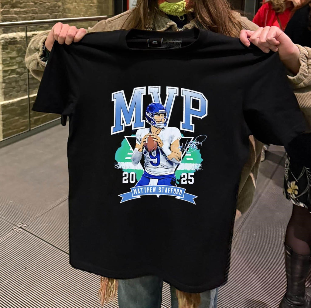 2025 MVP Matthew Stafford Quarterback Blue Jersey - Adult & Kids T-Shirts, Sweatshirts & Hoodies apparel design preview 2