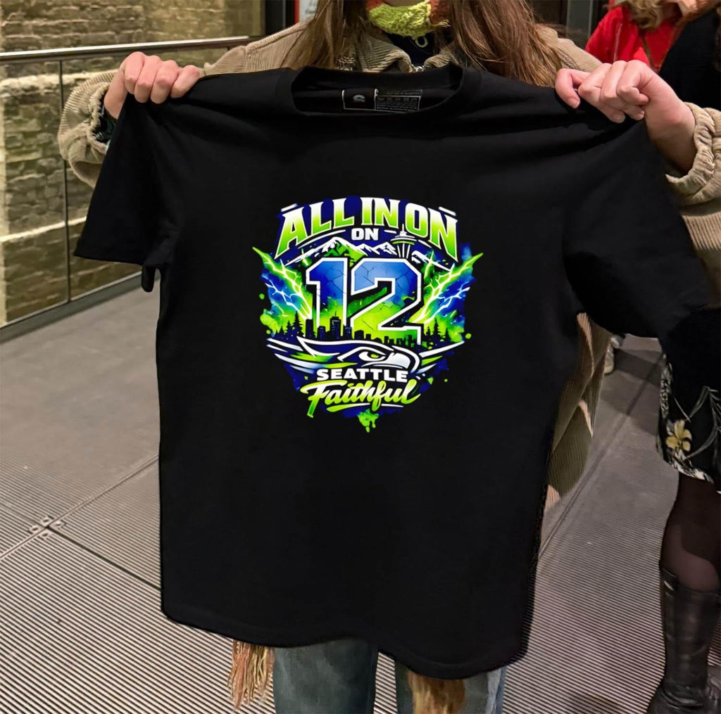 All In On 12 Seattle Faithful Seahawks Mountain City - Adult & Kids T-Shirts, Sweatshirts & Hoodies apparel design preview 2