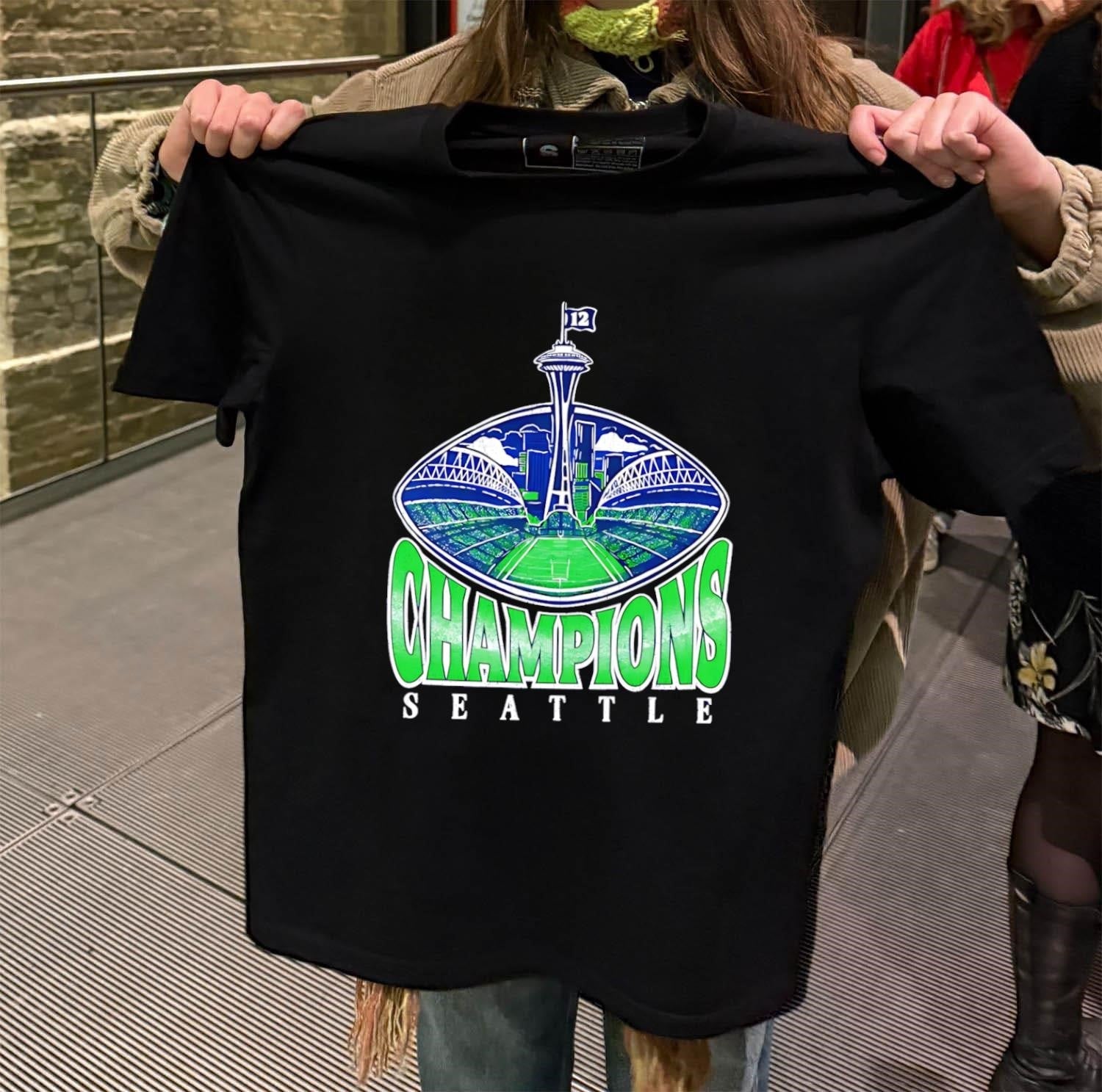 Seattle Champions Space Needle Stadium Field 12 Flag - Adult & Kids T-Shirts, Sweatshirts & Hoodies apparel design preview 2