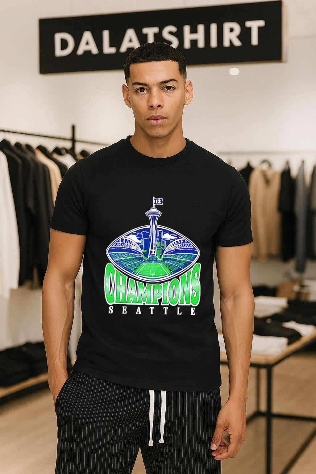 Seattle Champions Space Needle Stadium Field 12 Flag - Adult & Kids T-Shirts, Sweatshirts & Hoodies apparel design preview 1