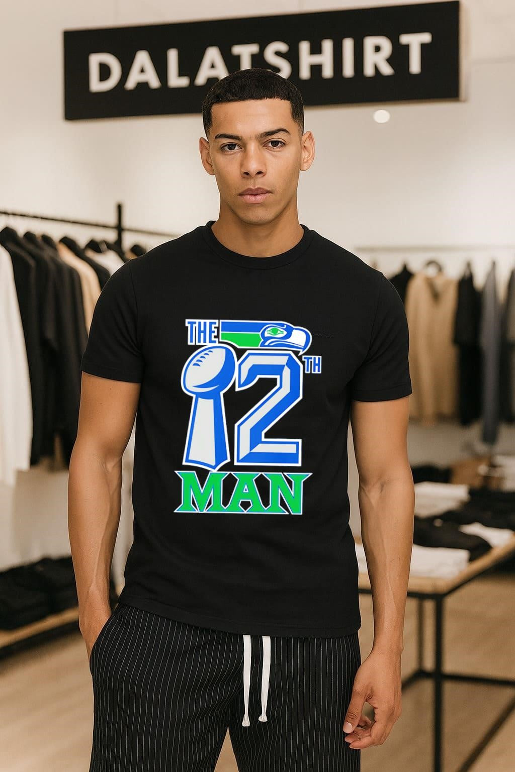 The 12th Man Seattle Football Trophy And Mascot Logo - Adult & Kids T-Shirts, Sweatshirts & Hoodies apparel design preview 1