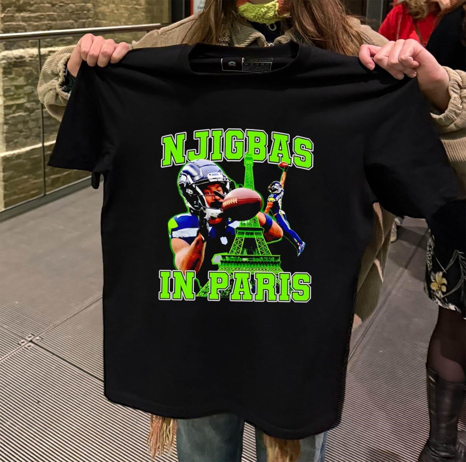 Njigbas In Paris Jaxon Smith-Njigba Eiffel Tower - Adult & Kids T-Shirts, Sweatshirts & Hoodies apparel design preview 2