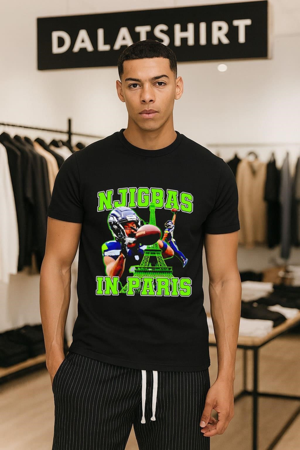Njigbas In Paris Jaxon Smith-Njigba Eiffel Tower - Adult & Kids T-Shirts, Sweatshirts & Hoodies apparel design preview 1
