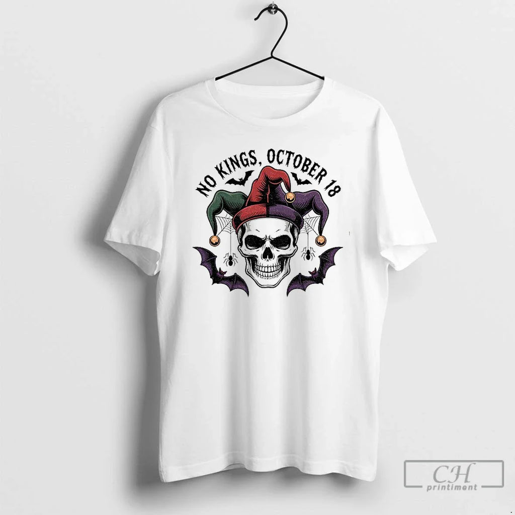 No Kings Day October 18 Cute Jester Skull Halloween - Adult & Kids T-Shirts, Sweatshirts & Hoodies apparel design preview 1