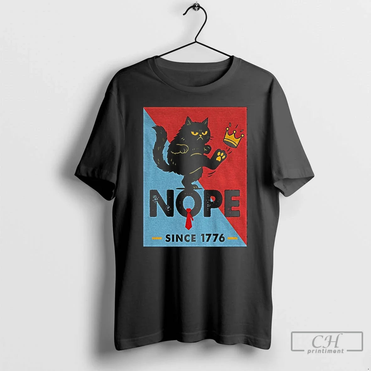 No Kings In America Black Cat Kick Crown Nope Since - Adult & Kids T-Shirts, Sweatshirts & Hoodies apparel design preview 1