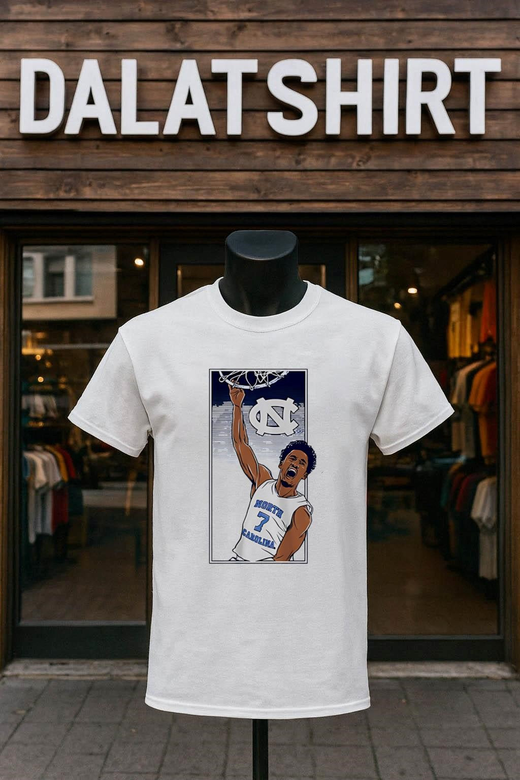 North Carolina Tar Heels Basketball Player Slam Dunk - Adult & Kids T-Shirts, Sweatshirts & Hoodies apparel design preview 1