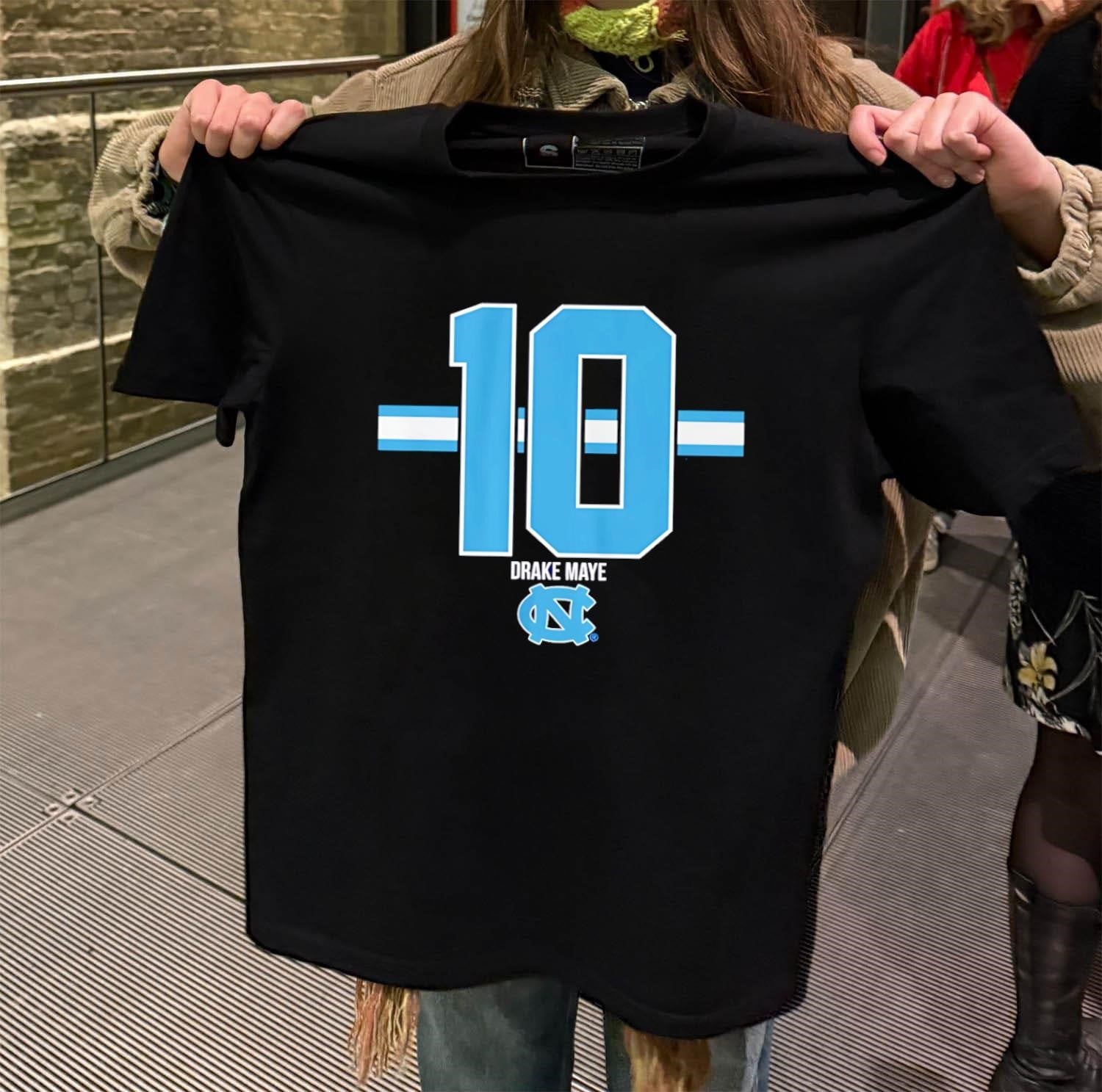 Number 10 Drake Maye North Carolina Tar Heels Stripe - Adult & Kids T-Shirts, Sweatshirts & Hoodies apparel design preview 2