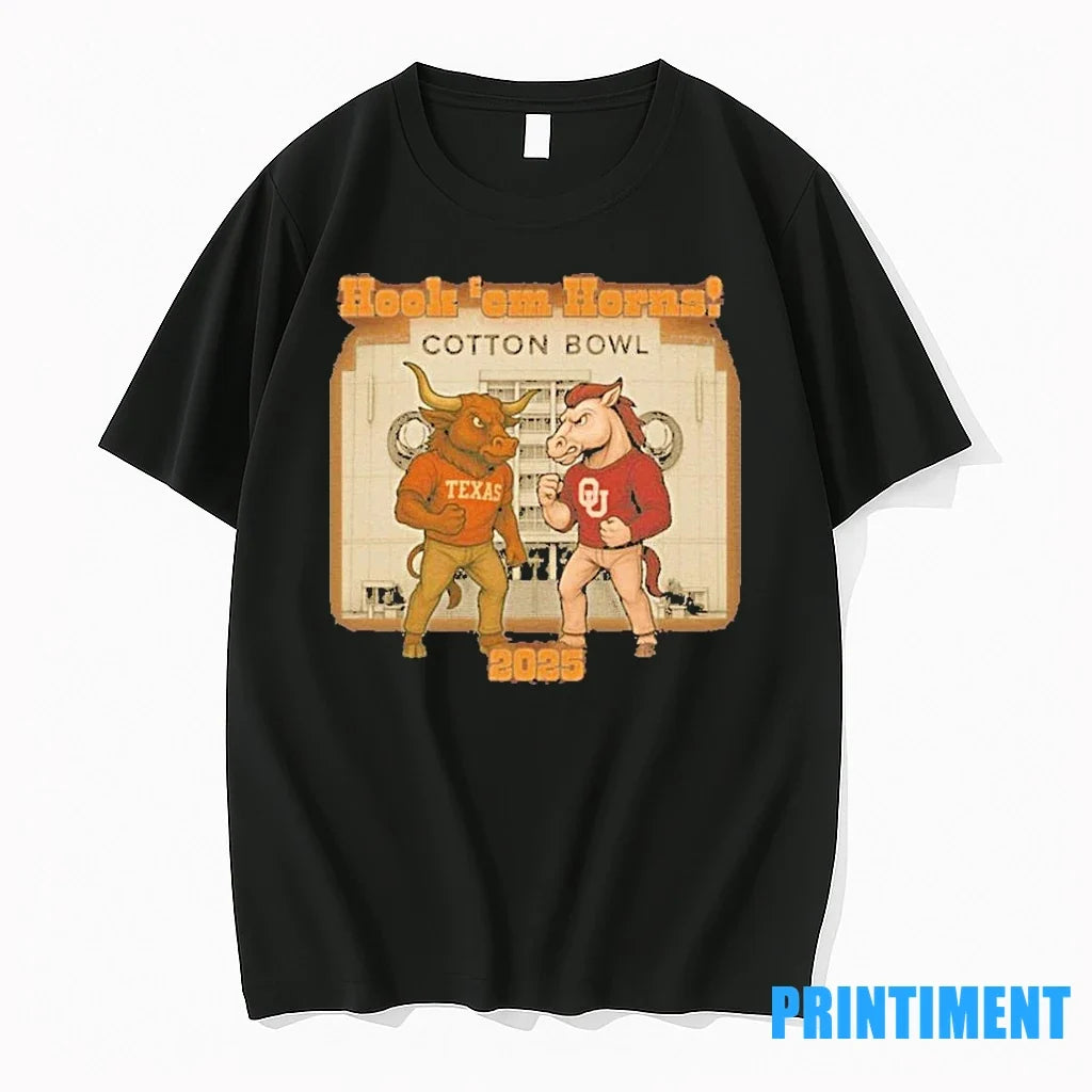 Ou Vs Texas Bevo Sooner Cartoon Red River Rivalry - Adult & Kids T-Shirts, Sweatshirts & Hoodies apparel design preview 1