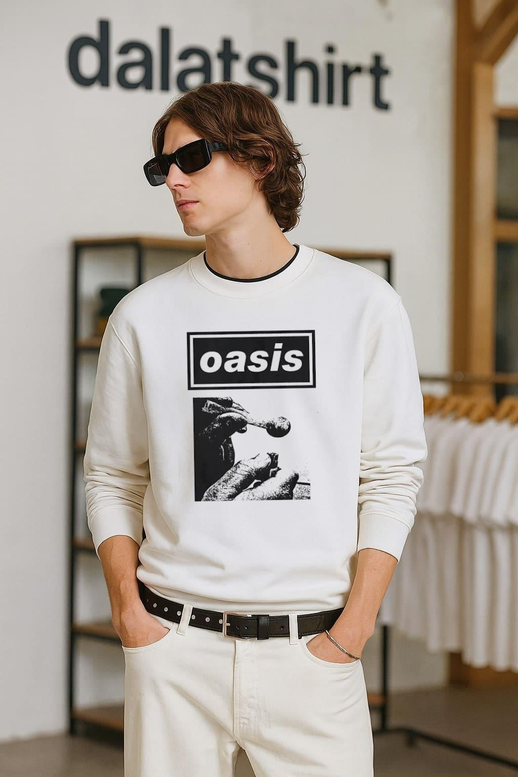 Oasis Band Logo Hand Holding Glass Smoking Pipe - Adult & Kids T-Shirts, Sweatshirts & Hoodies apparel design preview 2