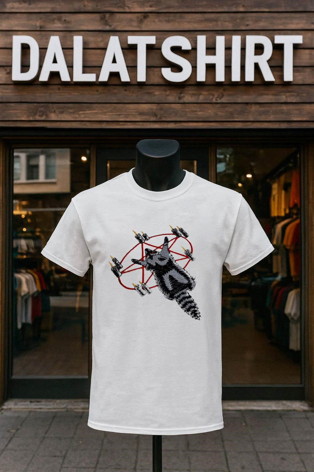 Occult Raccoon Pentagram Ritual With Burning Candles - Adult & Kids T-Shirts, Sweatshirts & Hoodies apparel design preview 1