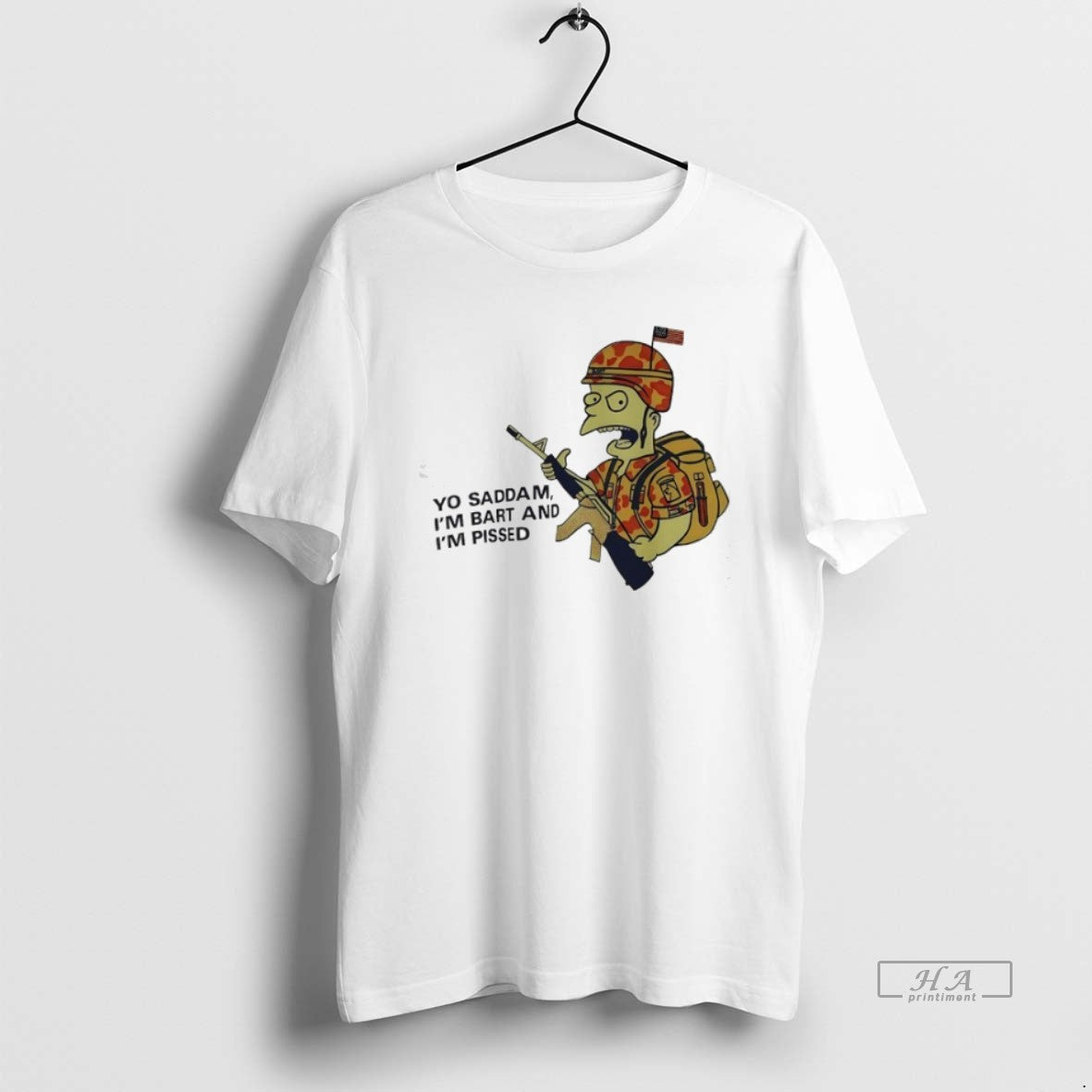 Official Trendy Bart Soldier Yo Saddam Im And Pissed - Adult & Kids T-Shirts, Sweatshirts & Hoodies apparel design preview 1