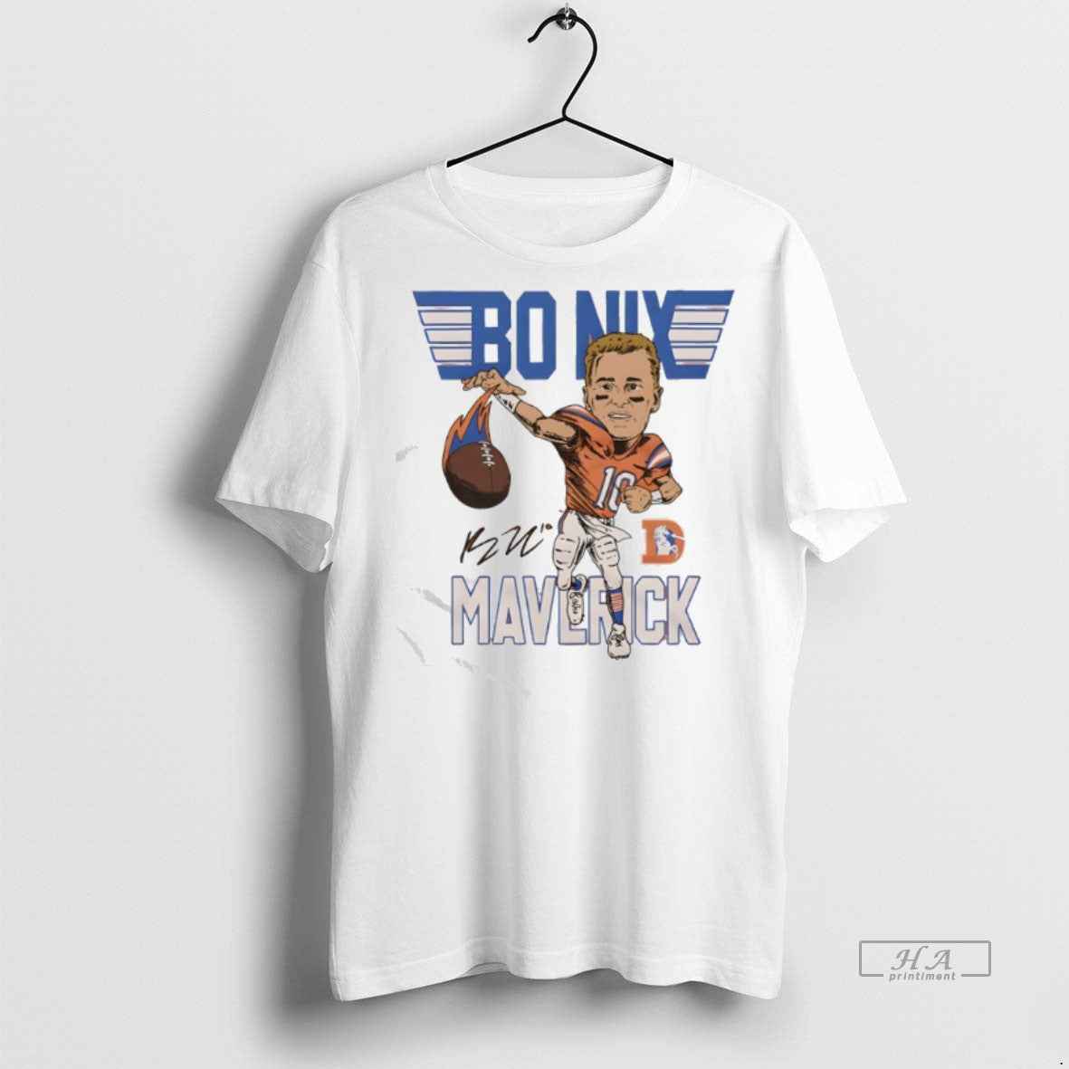 Official Trendy Broncos Bo Nix Maverick Signature - Adult & Kids T-Shirts, Sweatshirts & Hoodies apparel design preview 1