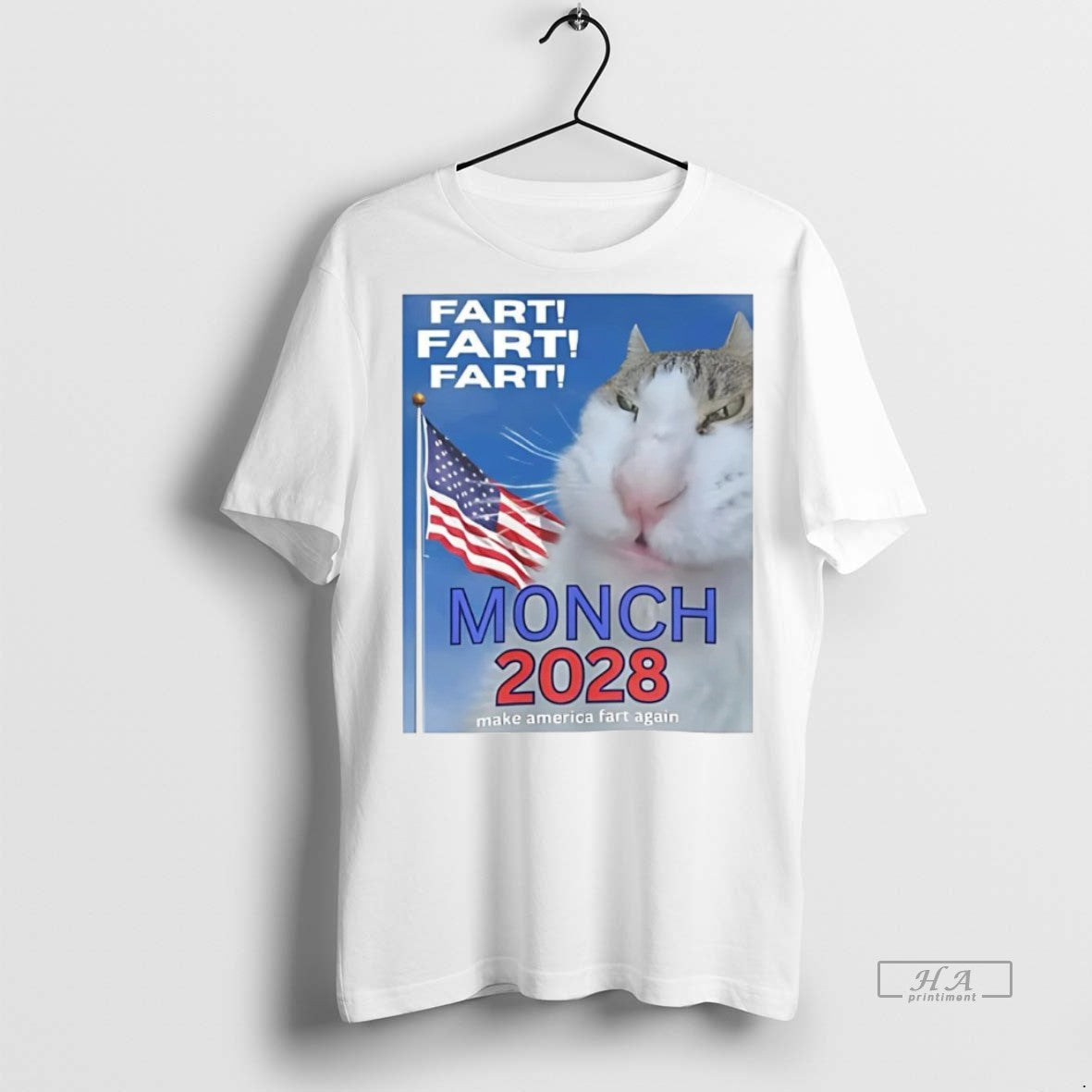 Official Trendy Cat Monch 2028 Make America Fart - Adult & Kids T-Shirts, Sweatshirts & Hoodies apparel design preview 1