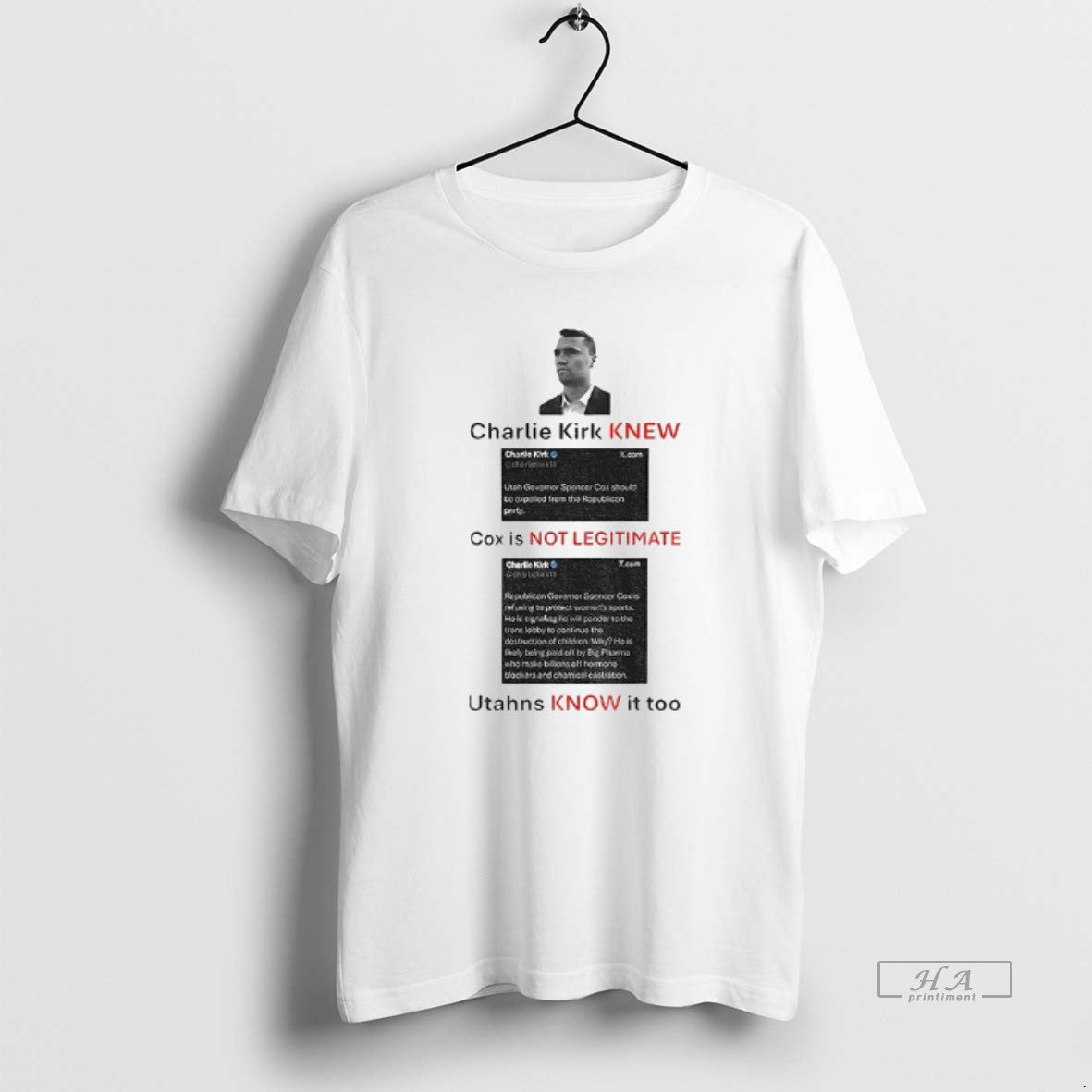 Official Trendy Charlie Kirk Knew Cox Is Not - Adult & Kids T-Shirts, Sweatshirts & Hoodies apparel design preview 1