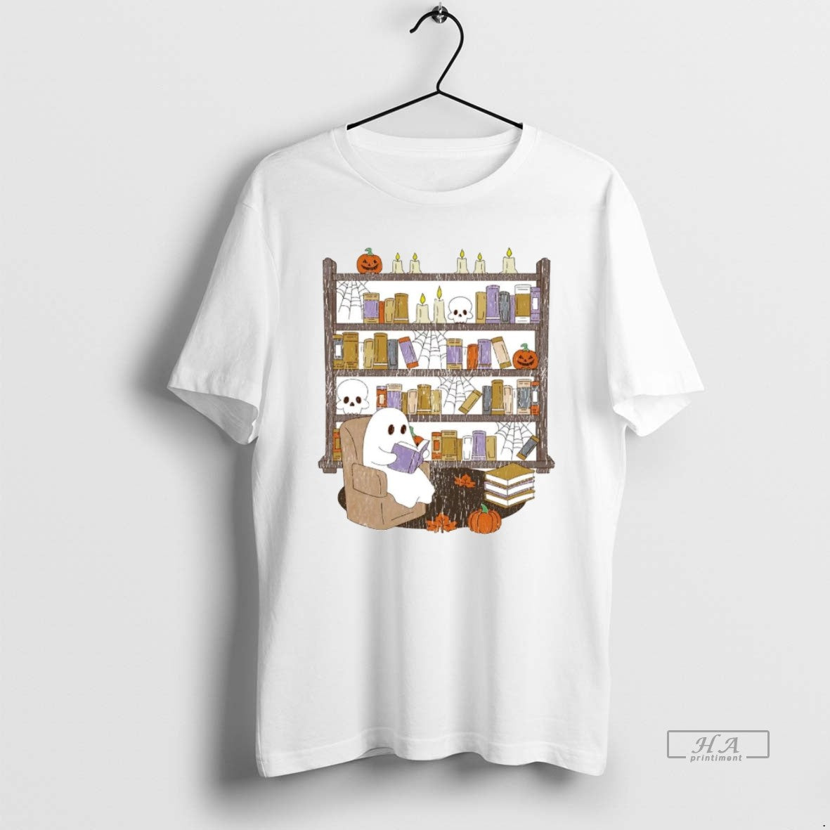 Official Trendy Ghost Library Spiderweb Halloween - Adult & Kids T-Shirts, Sweatshirts & Hoodies apparel design preview 1