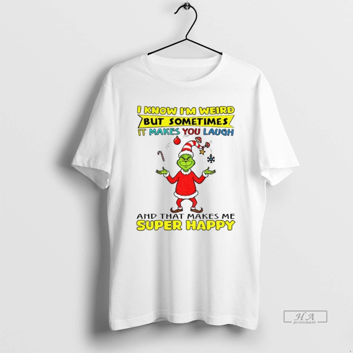 Official Trendy Grinch Santa Hat I Know Im Weird But - Adult & Kids T-Shirts, Sweatshirts & Hoodies apparel design preview 1