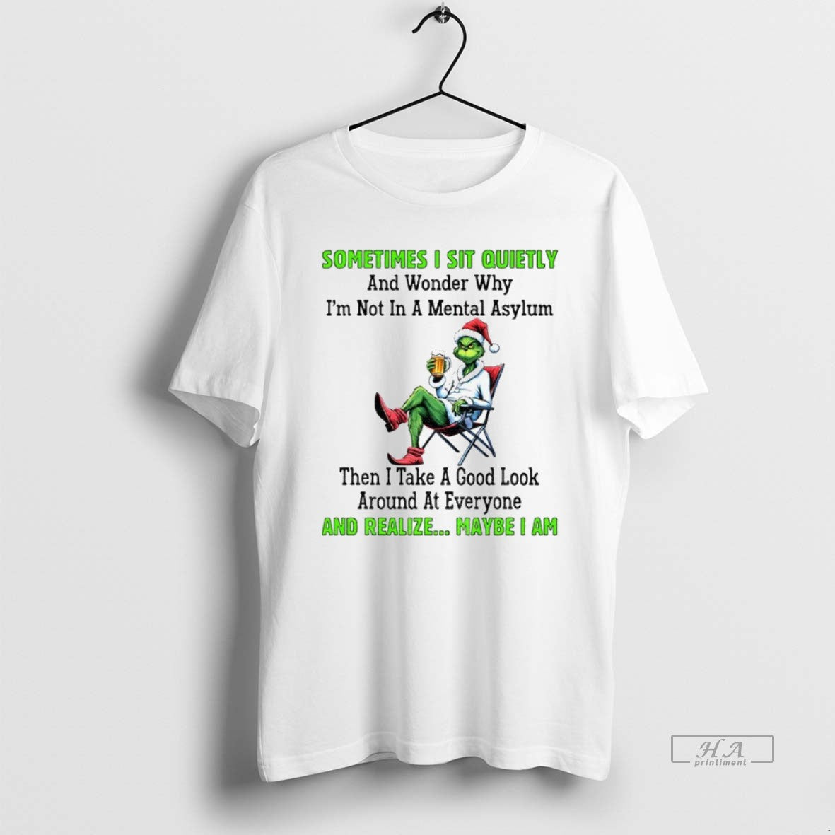 Official Trendy Grinch Santa Hat Sometimes I Sit - Adult & Kids T-Shirts, Sweatshirts & Hoodies apparel design preview 1