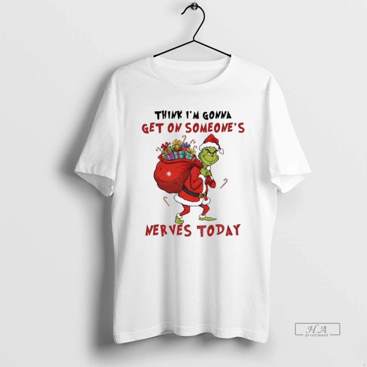 Official Trendy Grinch Santa Hat Think Im Gonna Get - Adult & Kids T-Shirts, Sweatshirts & Hoodies apparel design preview 1