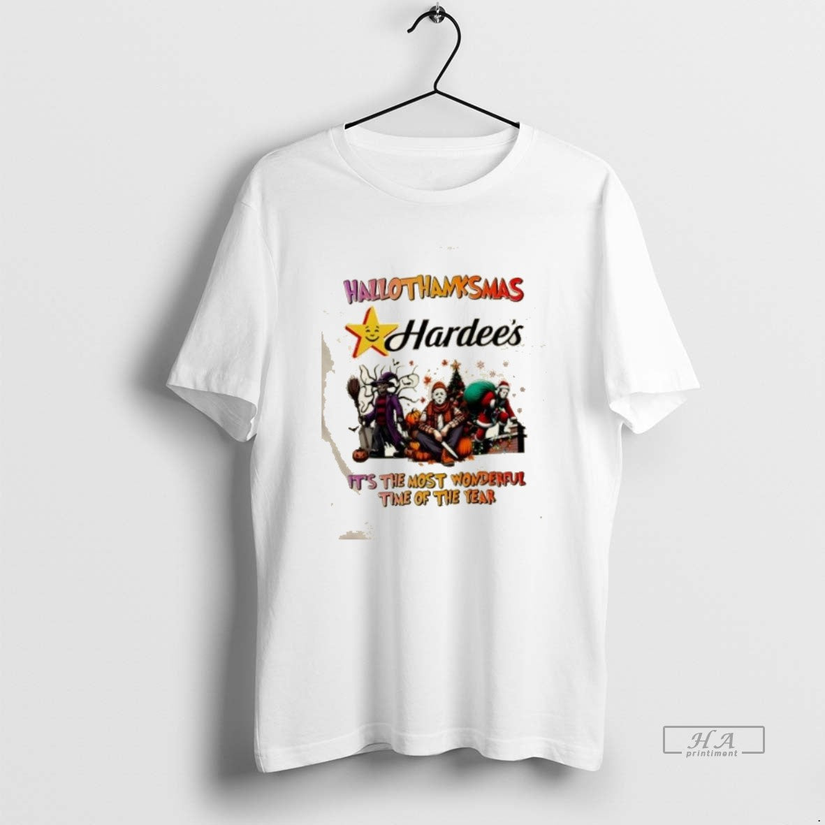 Official Trendy Horror Movies X Hardees Happy - Adult & Kids T-Shirts, Sweatshirts & Hoodies apparel design preview 1