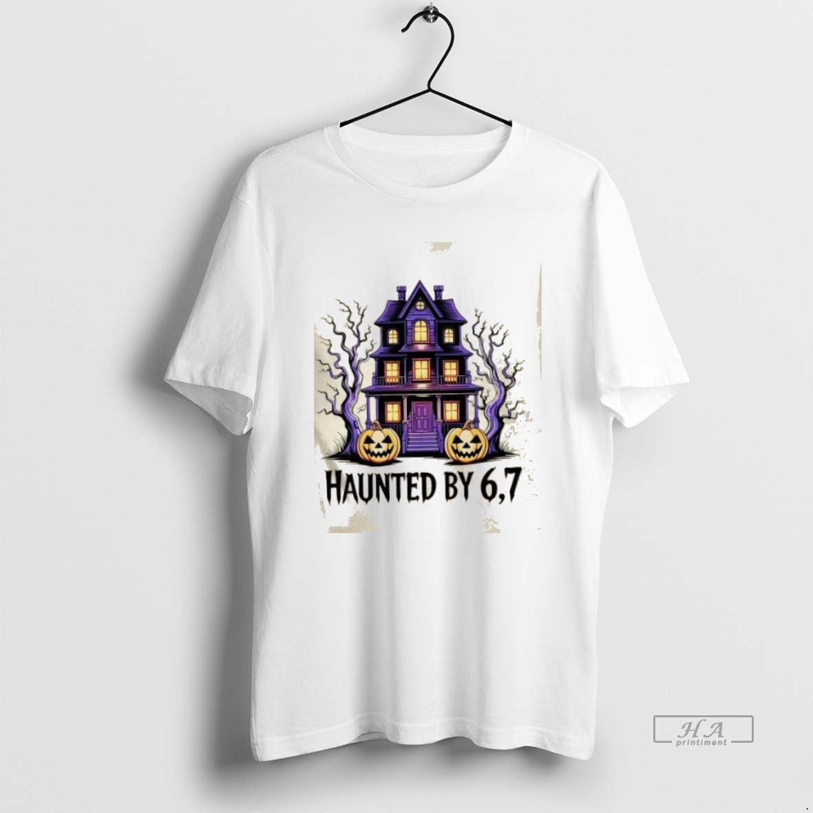 Official Trendy House Haunted By 67 Halloween 6 7 - Adult & Kids T-Shirts, Sweatshirts & Hoodies apparel design preview 1