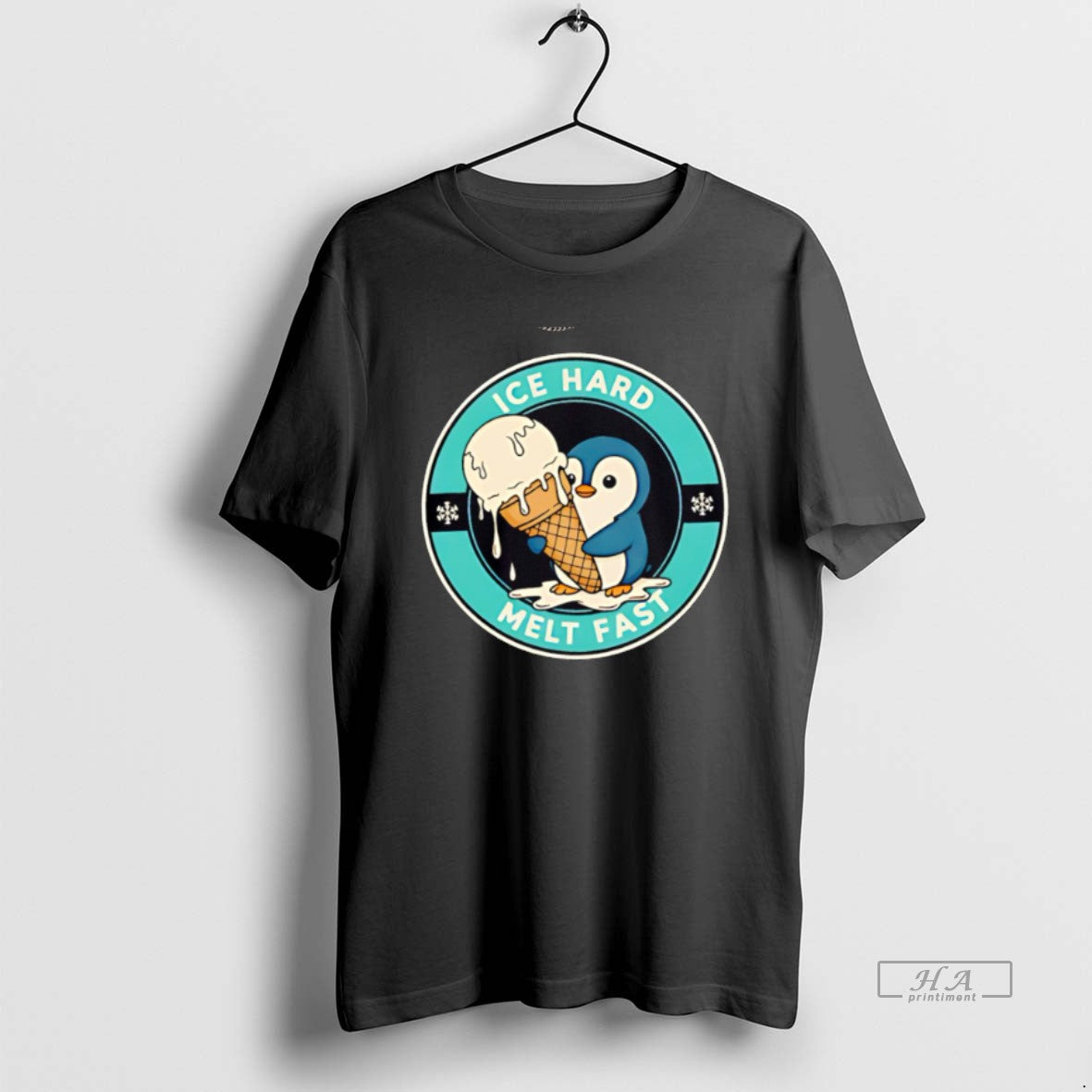 Official Trendy Ice Hard Melt Fast Funny Penguin - Adult & Kids T-Shirts, Sweatshirts & Hoodies apparel design preview 1