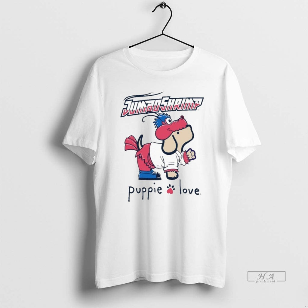 Official Trendy Jacksonville Jumbo Shrimp Puppie Love - Adult & Kids T-Shirts, Sweatshirts & Hoodies apparel design preview 1