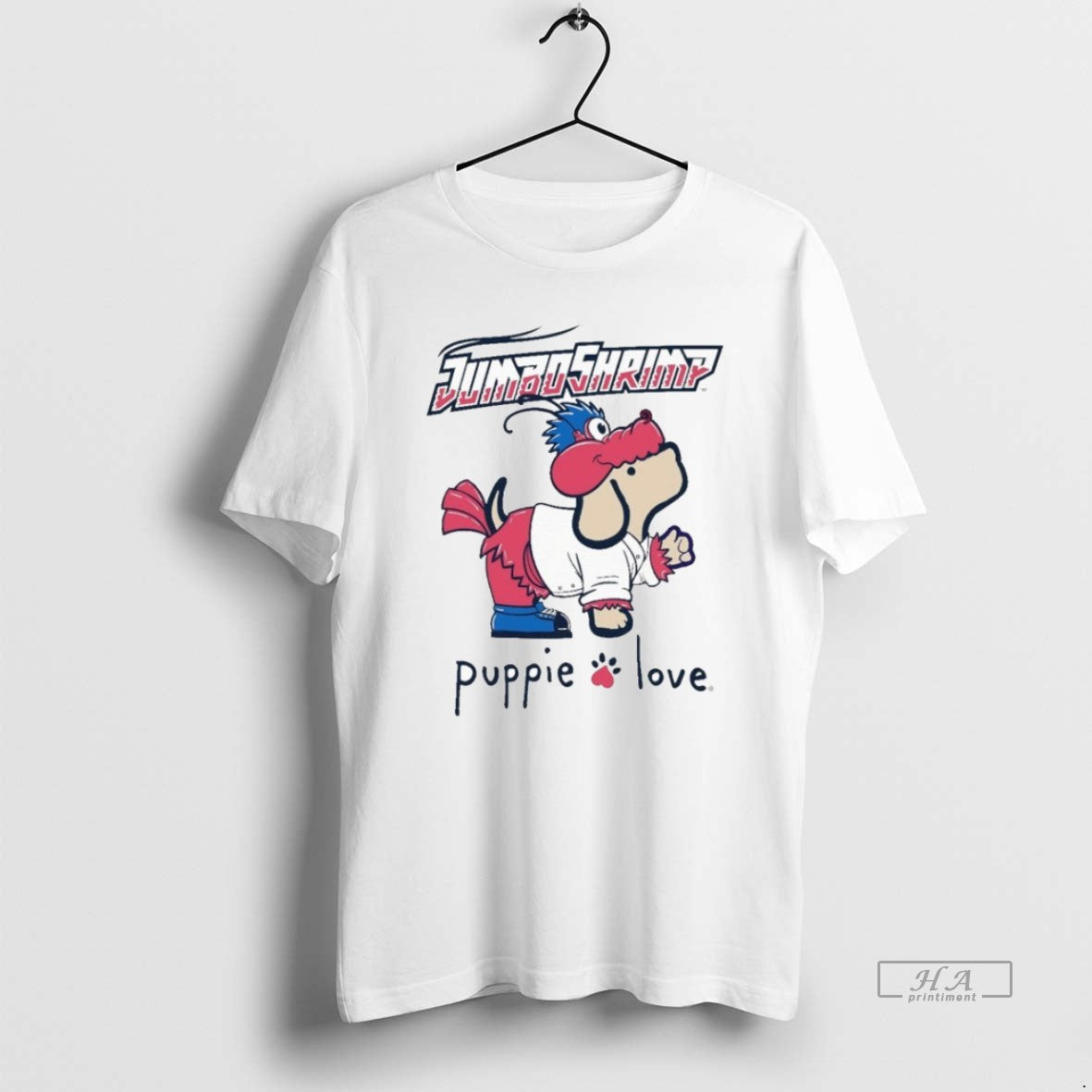 Official Trendy Jacksonville Jumbo Shrimp Puppie Love - Adult & Kids T-Shirts, Sweatshirts & Hoodies apparel design preview 1