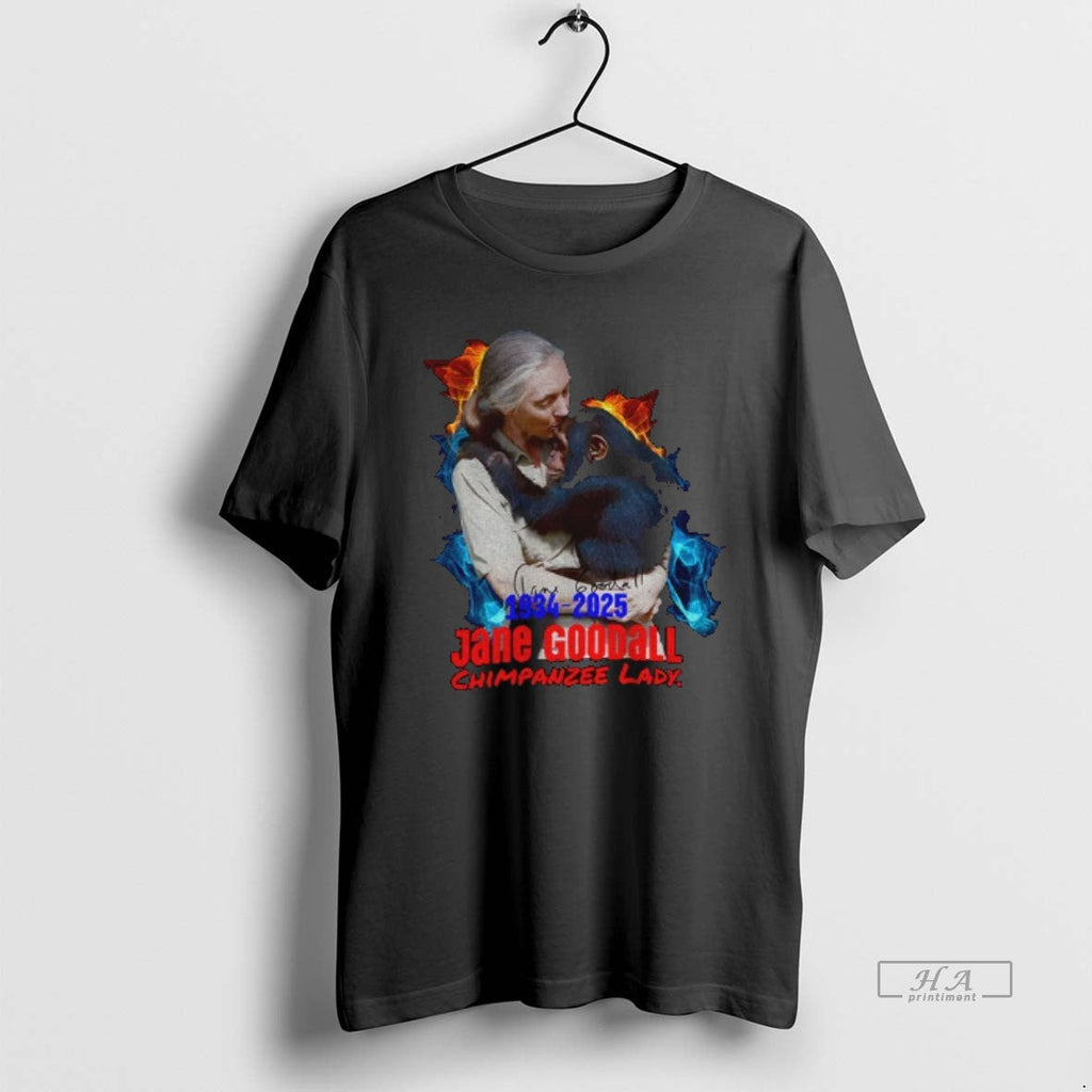 Official Trendy Jane Goodall Chimpanzee Lady Rip 1934 - Adult & Kids T-Shirts, Sweatshirts & Hoodies apparel design preview 1