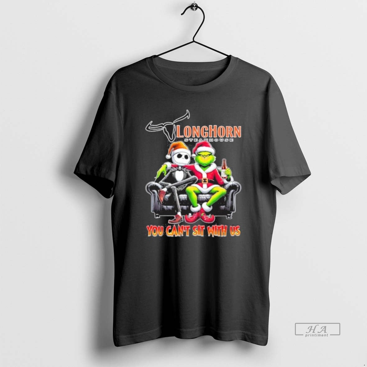 Official Trendy Longhorn Logo Santa Jack And Grinch - Adult & Kids T-Shirts, Sweatshirts & Hoodies apparel design preview 1