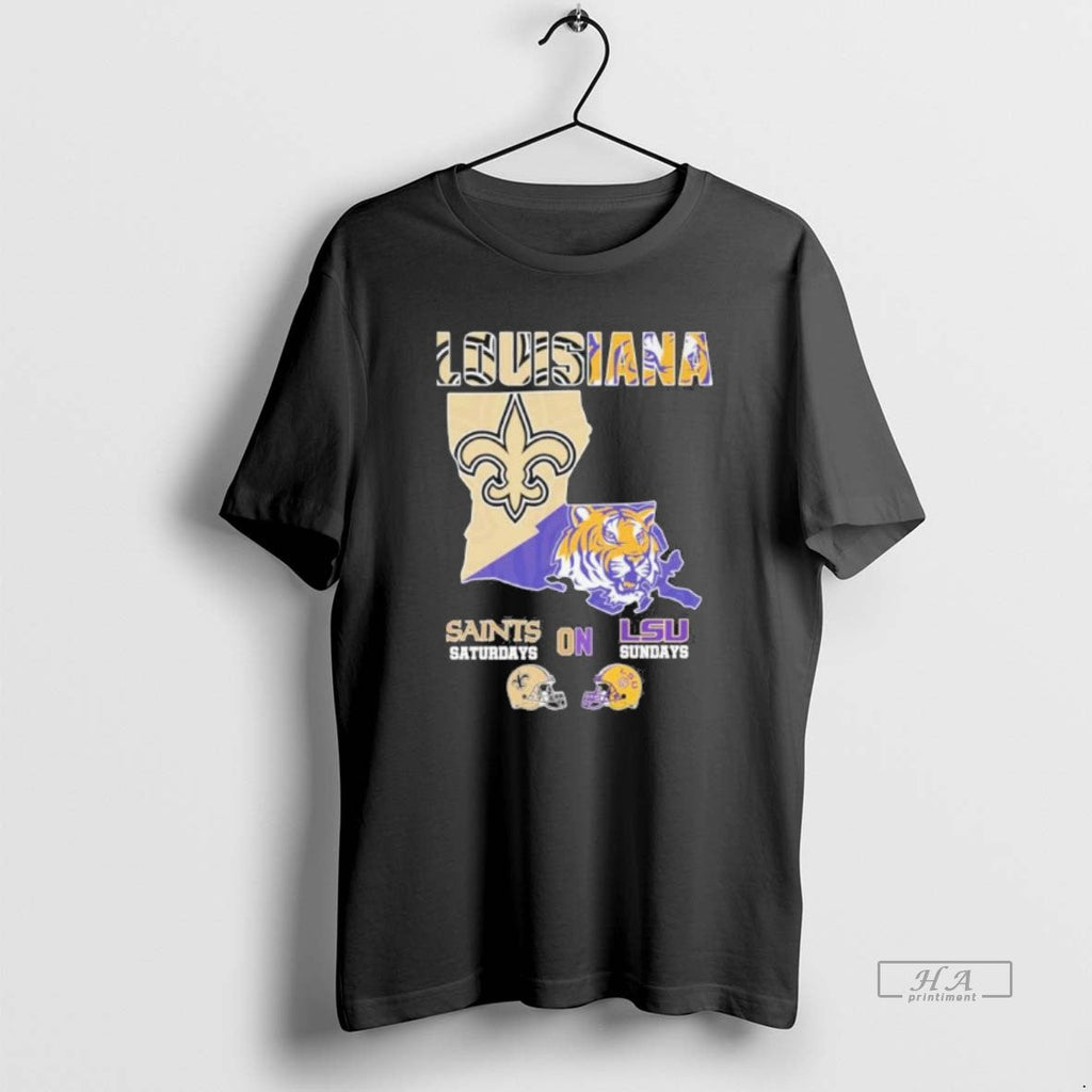 Official Trendy Louisiana Map With Saints And Tigers - Adult & Kids T-Shirts, Sweatshirts & Hoodies apparel design preview 1