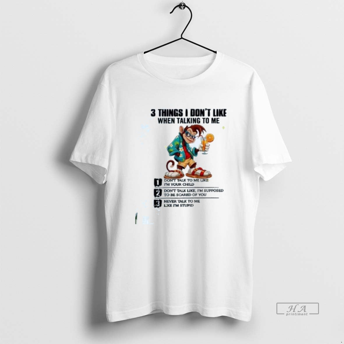 Official Trendy Monkey 3 Things I Dont Like When - Adult & Kids T-Shirts, Sweatshirts & Hoodies apparel design preview 1