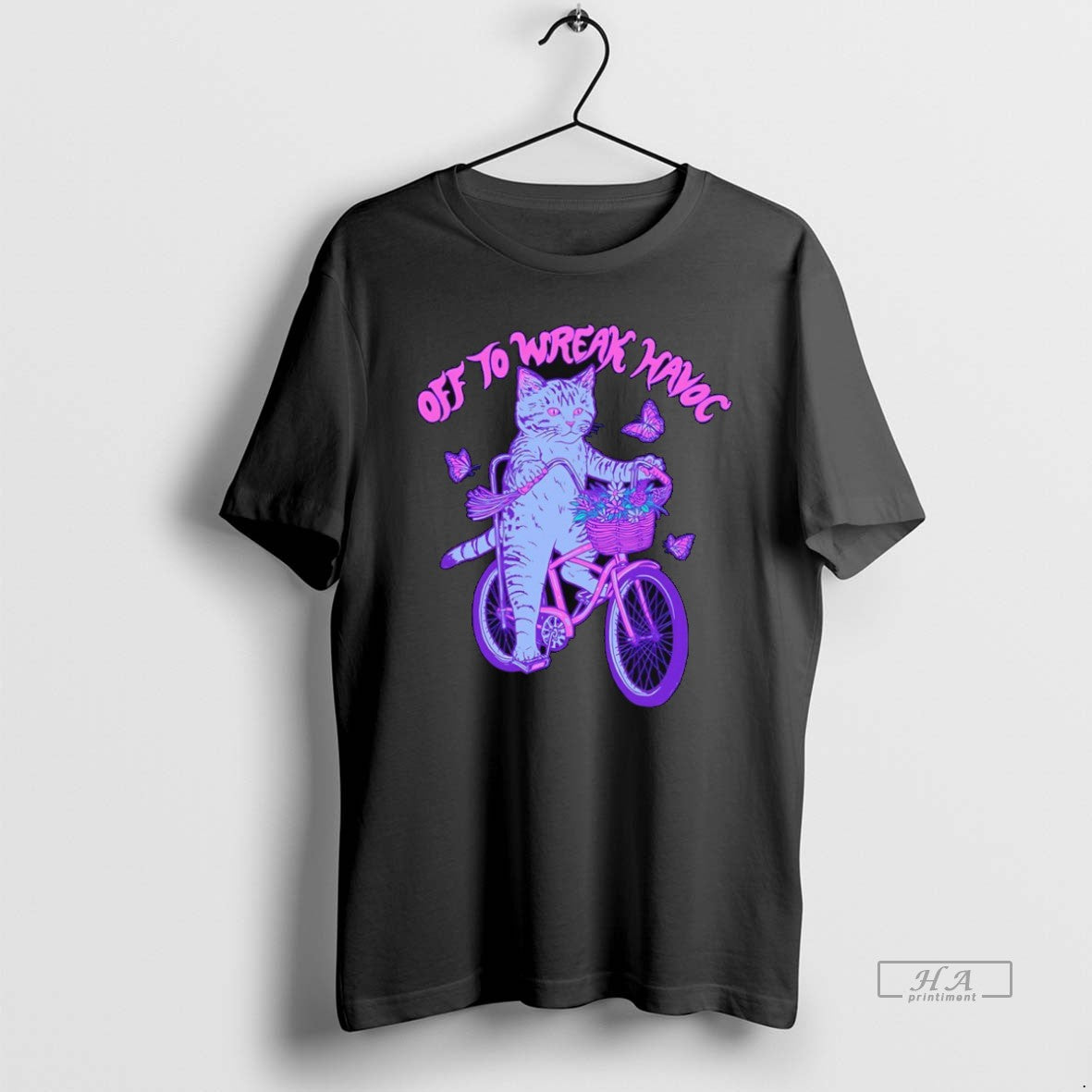 Official Trendy Off To Wreak Havoc Cat Riding - Adult & Kids T-Shirts, Sweatshirts & Hoodies apparel design preview 1