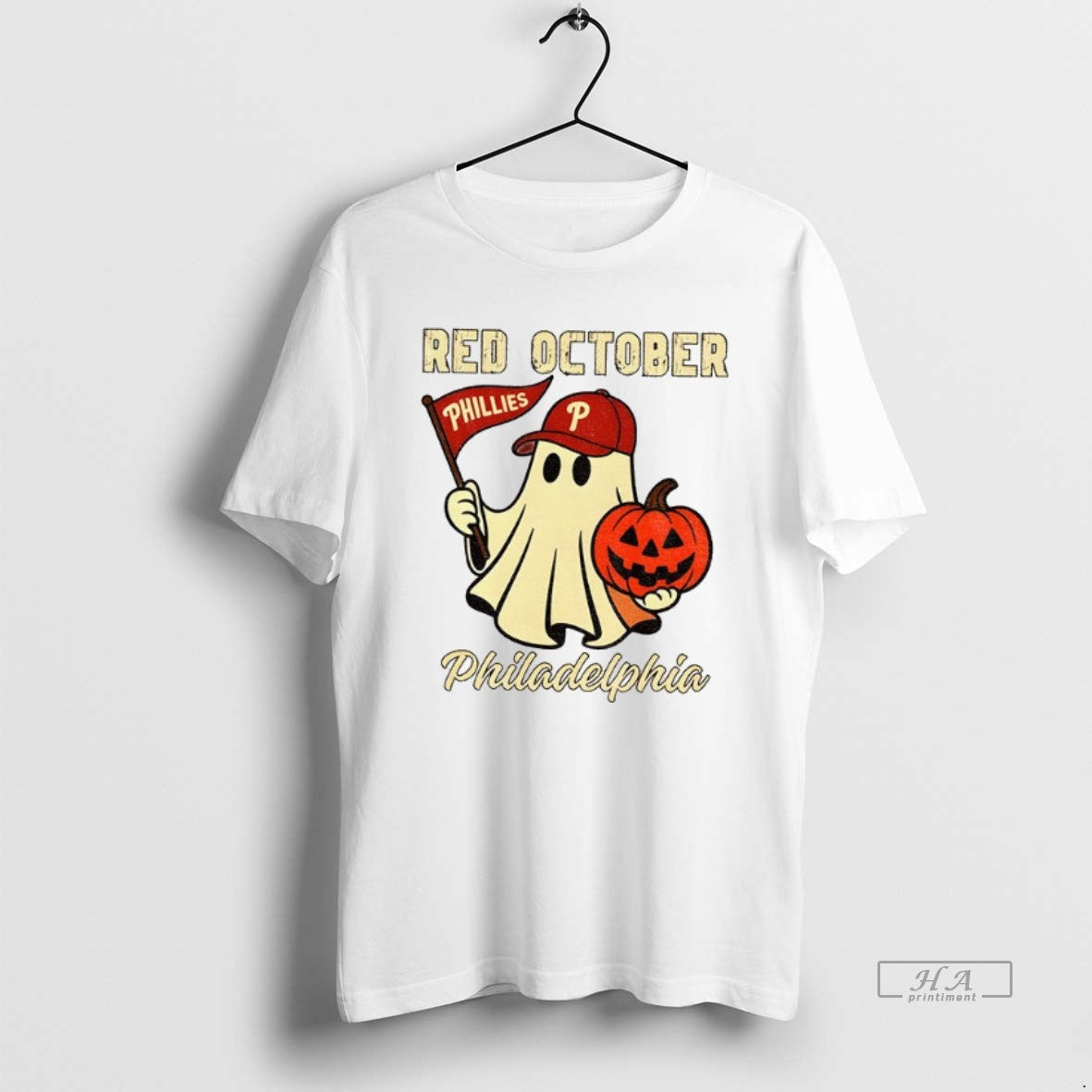 Official Trendy Phillies Halloween Ghost Red October - Adult & Kids T-Shirts, Sweatshirts & Hoodies apparel design preview 1